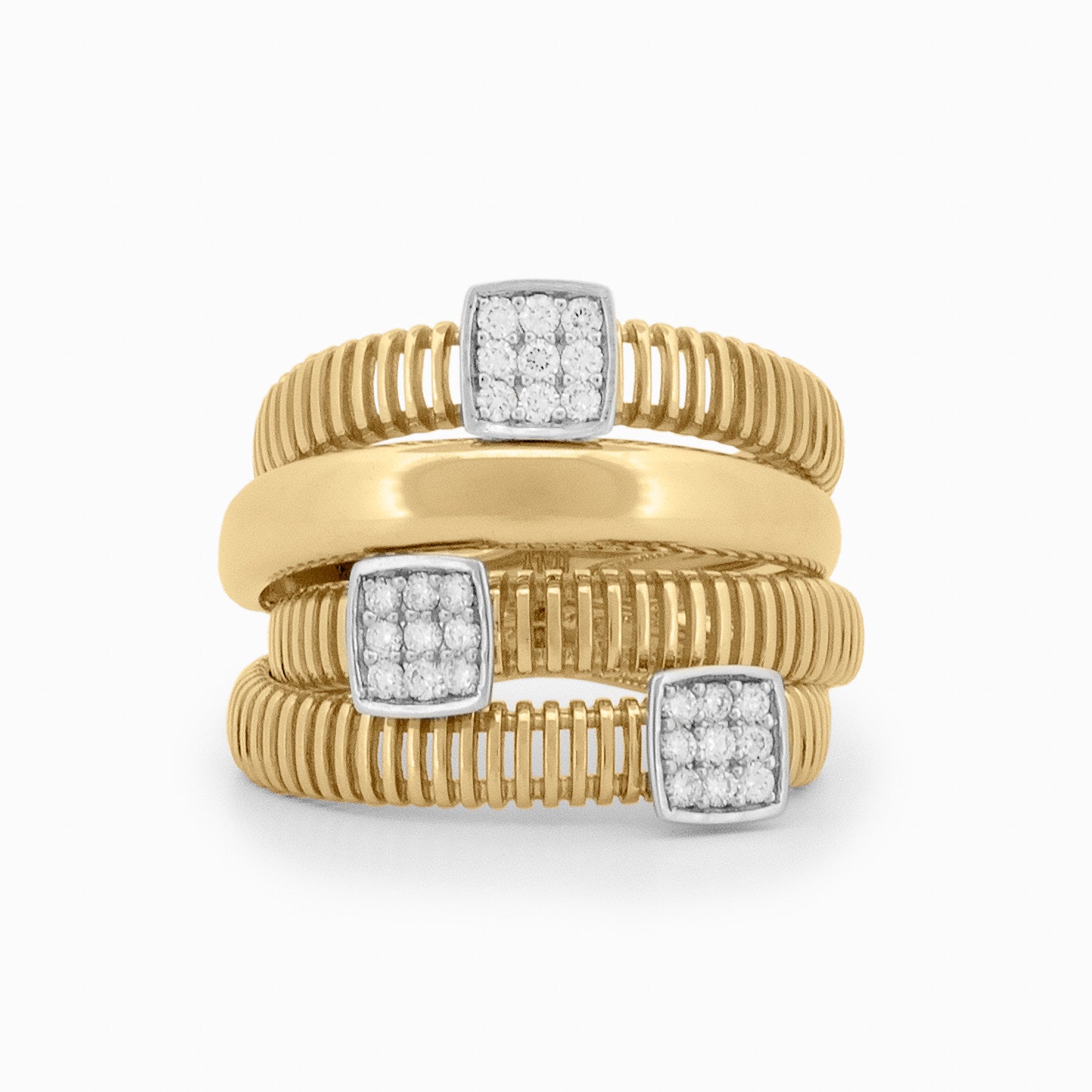 Four Row Ring with Square Diamond Accents