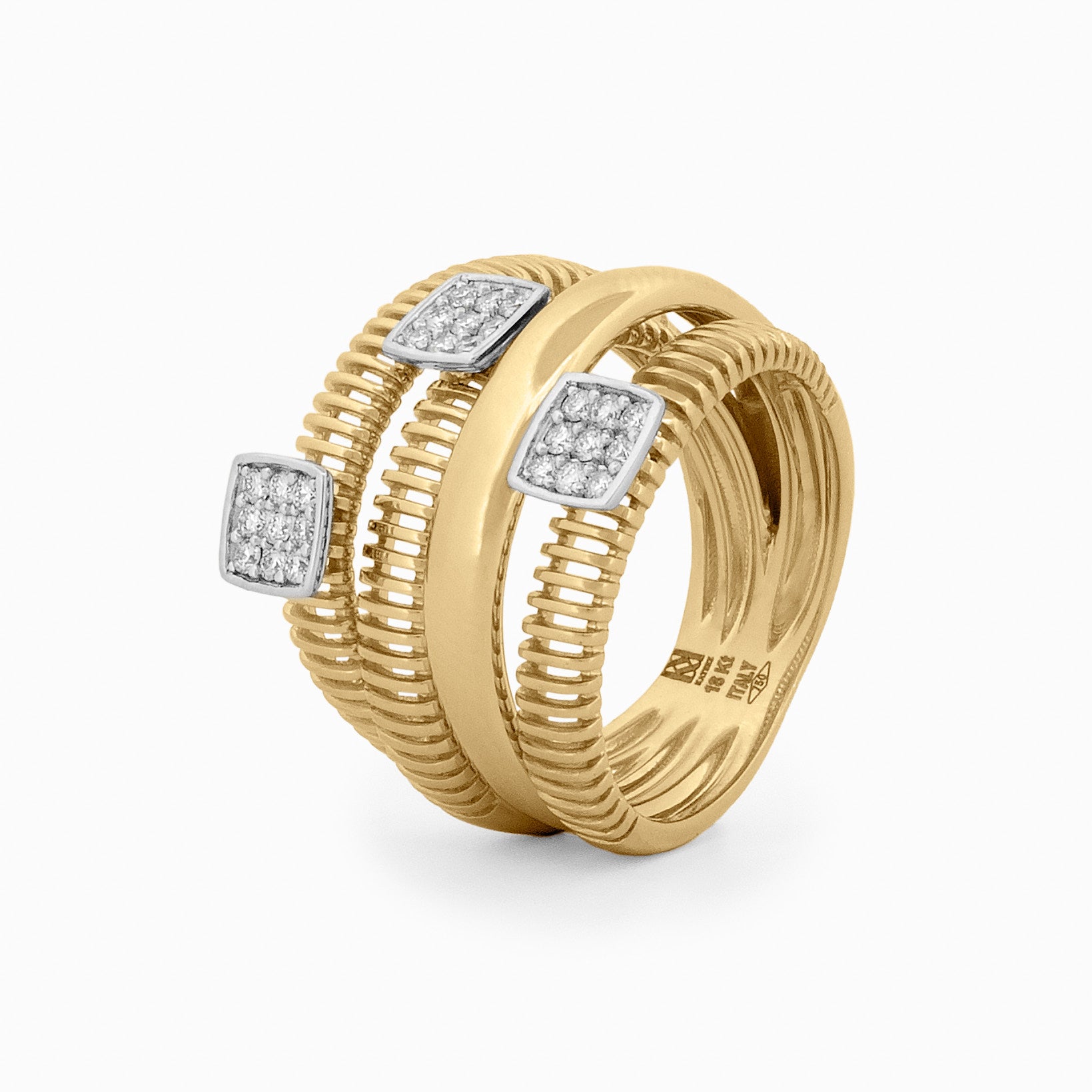 Four Row Ring with Square Diamond Accents