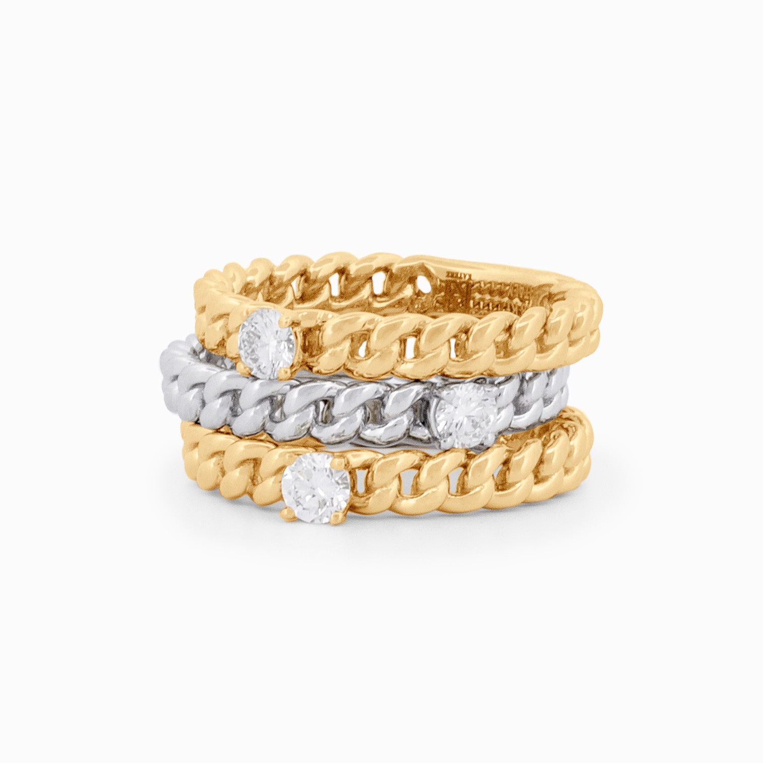 Thin Gold Braided ring with Diamond Stud Centerpiece