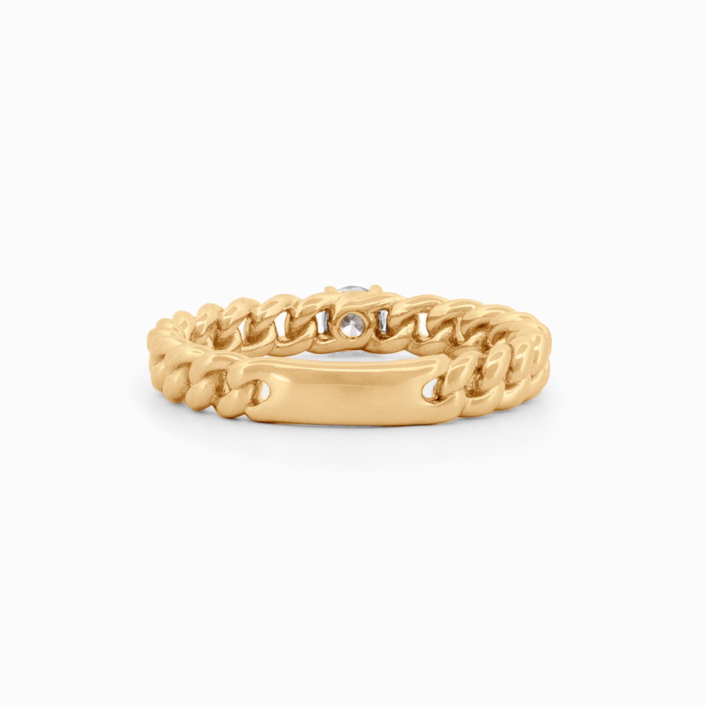 Thin Gold Braided ring with Diamond Stud Centerpiece