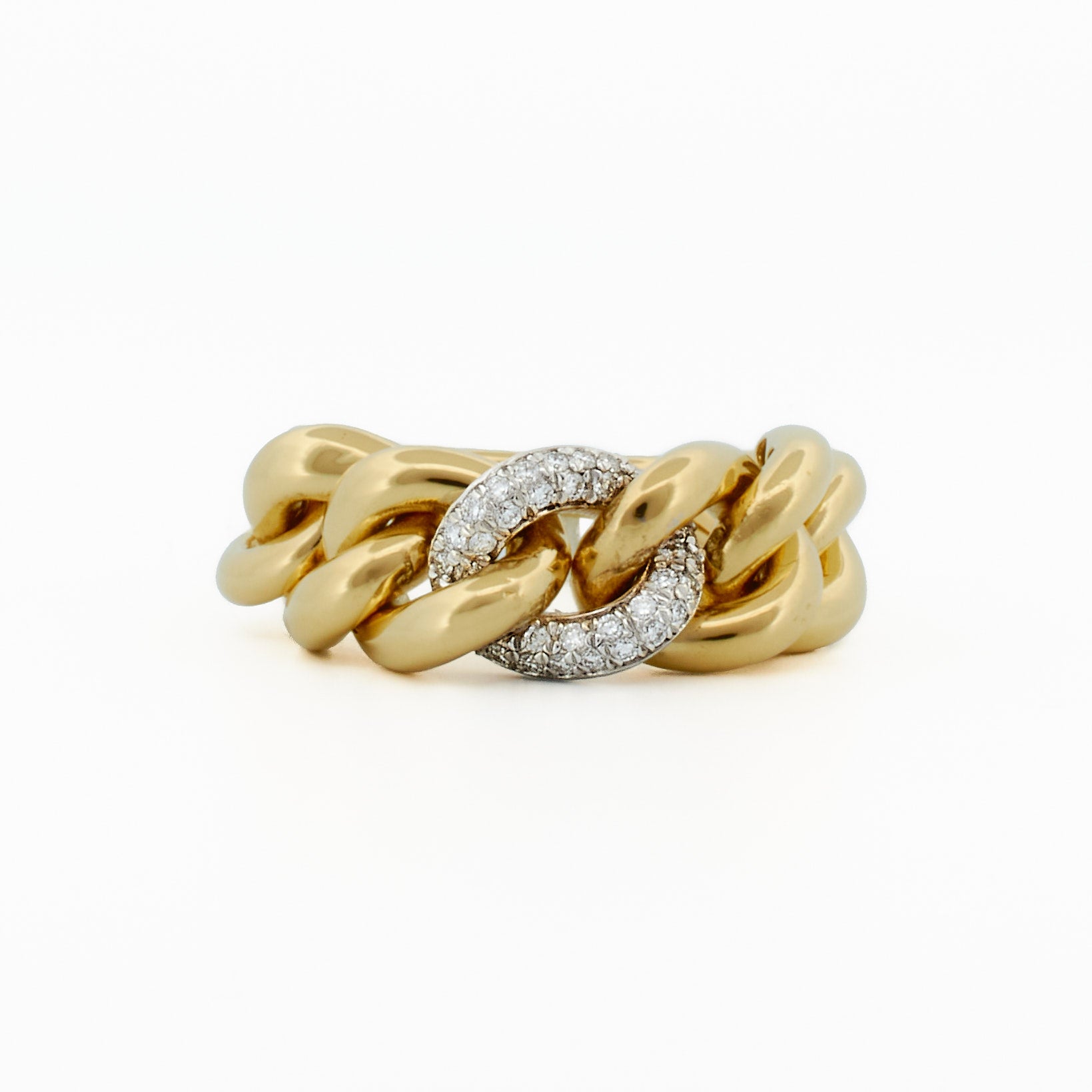 Chunky Chain Ring with Pavé Diamond Centerpiece
