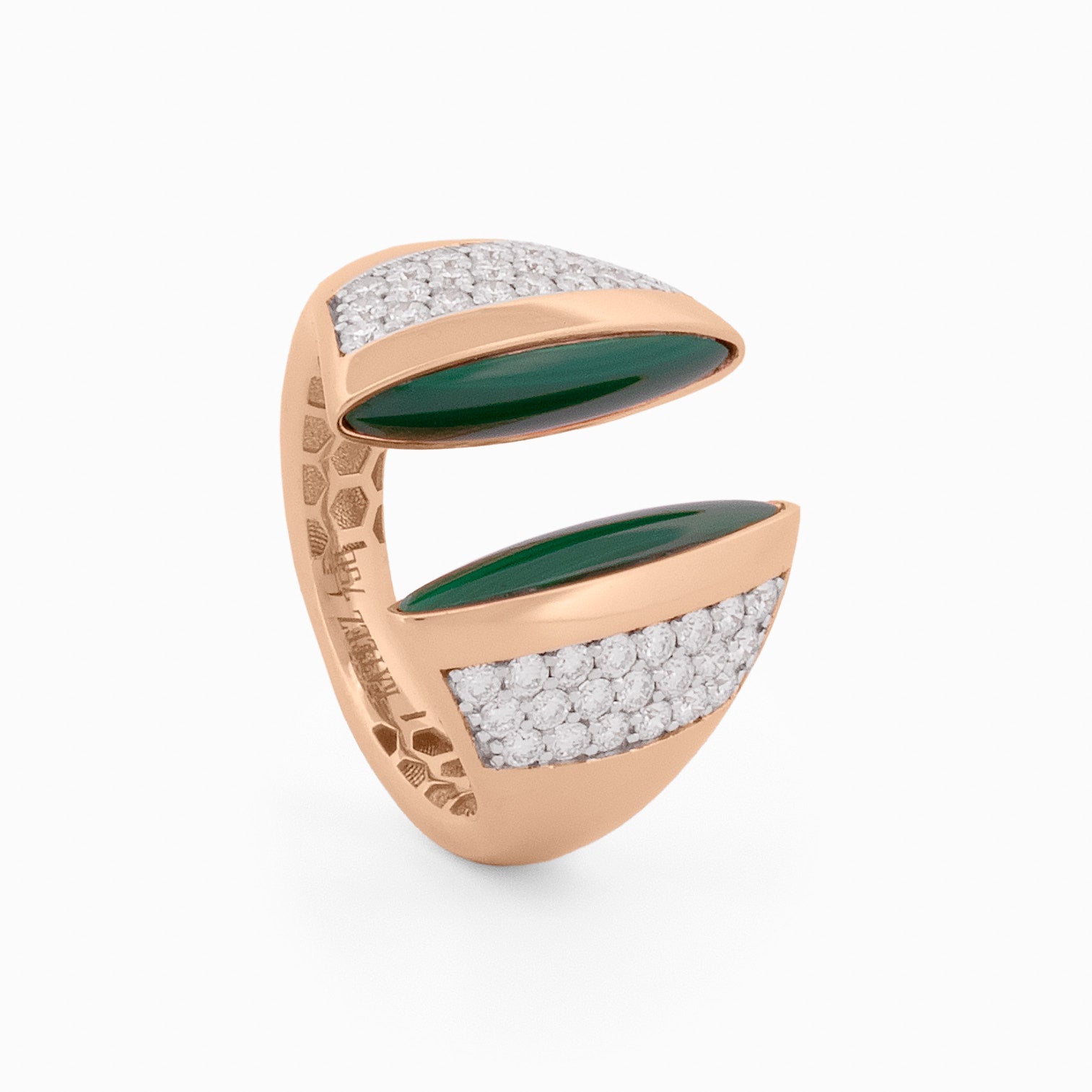 Open-Top Ring with Malachite and Diamonds