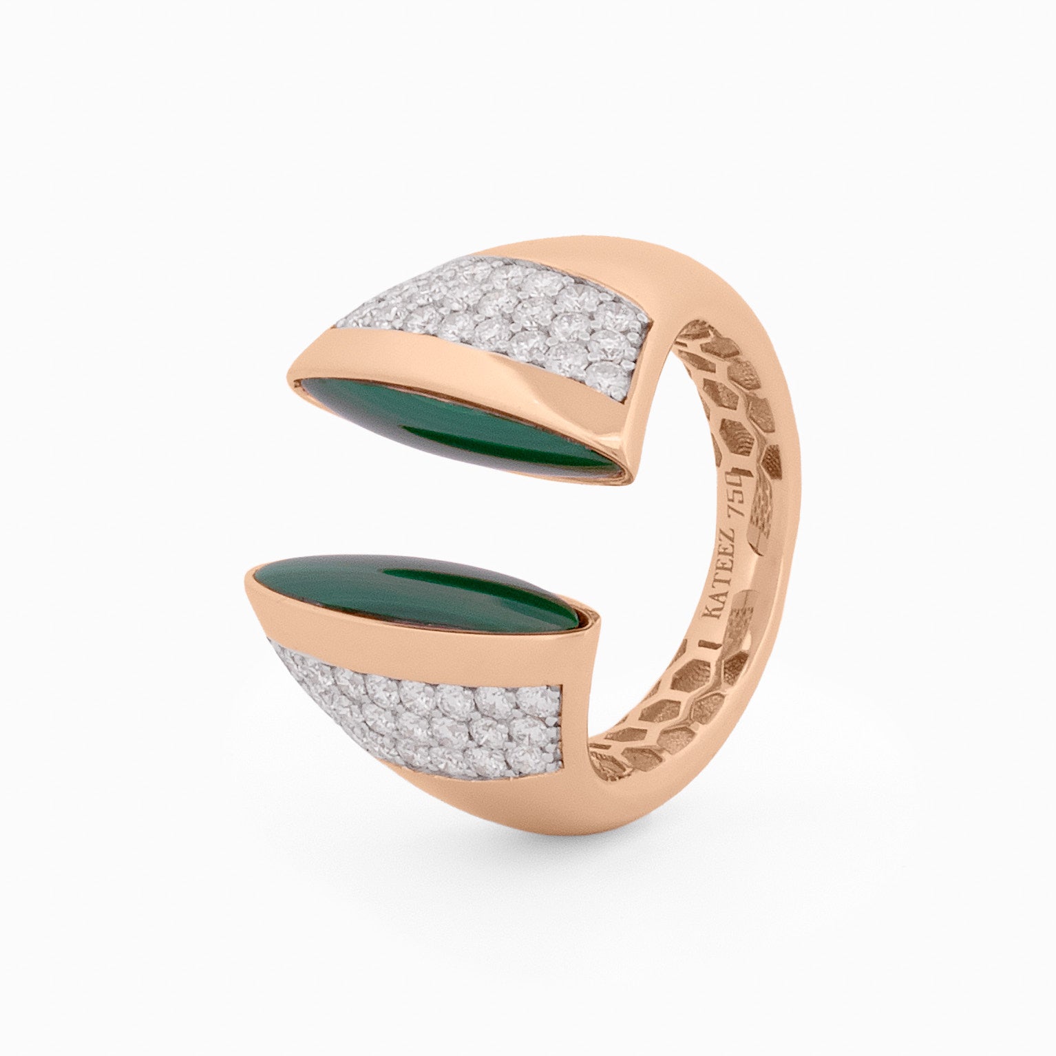 Open-Top Ring with Malachite and Diamonds
