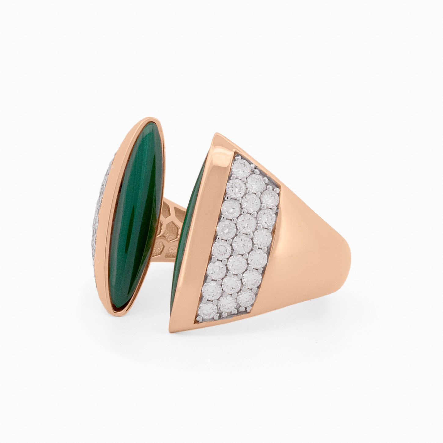 Open-Top Ring with Malachite and Diamonds