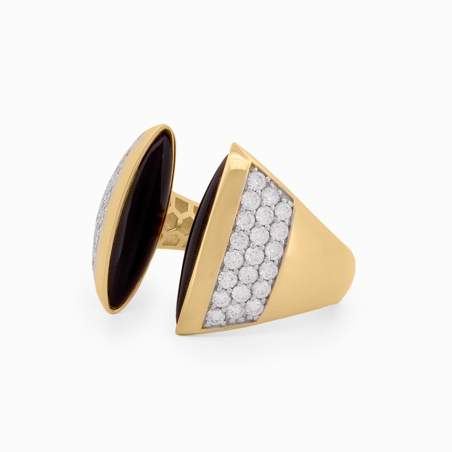 Open-Top Ring with Onyx and Diamonds