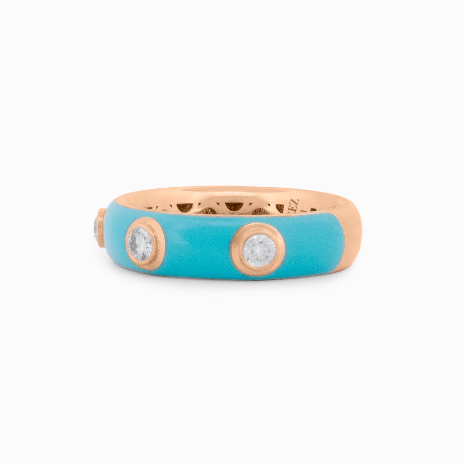 Turquoise Enamel and Diamond Half-Band Ring