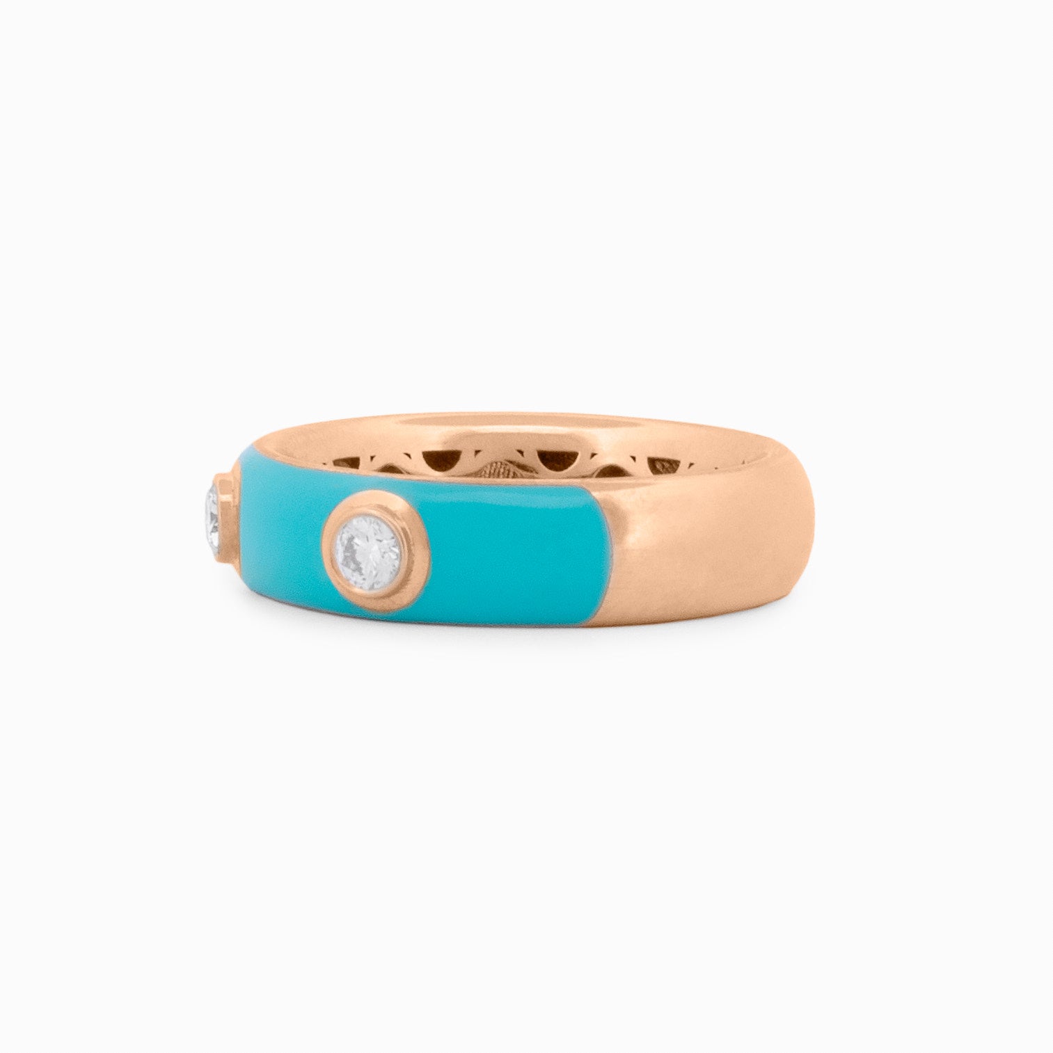 Turquoise Enamel and Diamond Half-Band Ring
