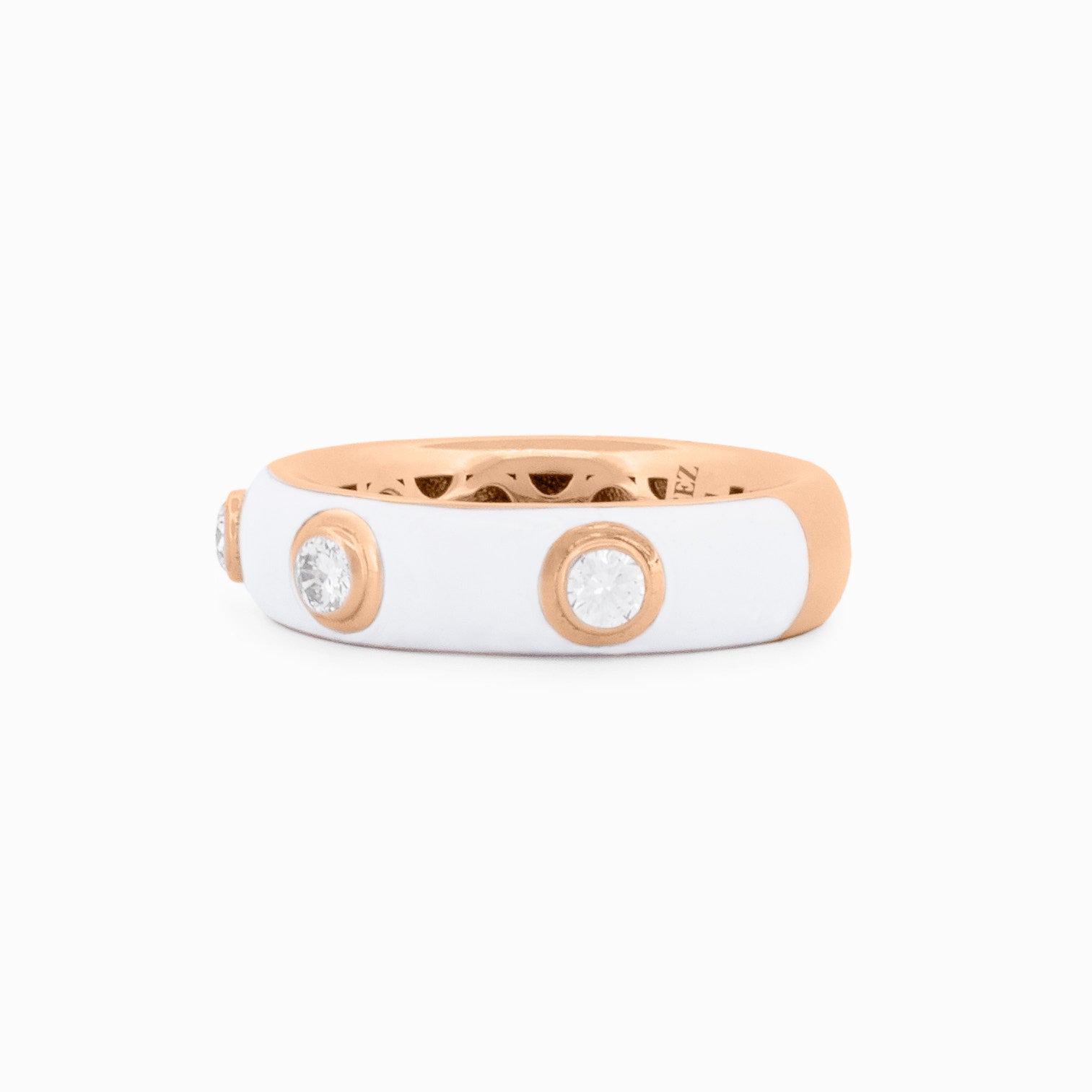 White Enamel and Diamond Half-Band Ring
