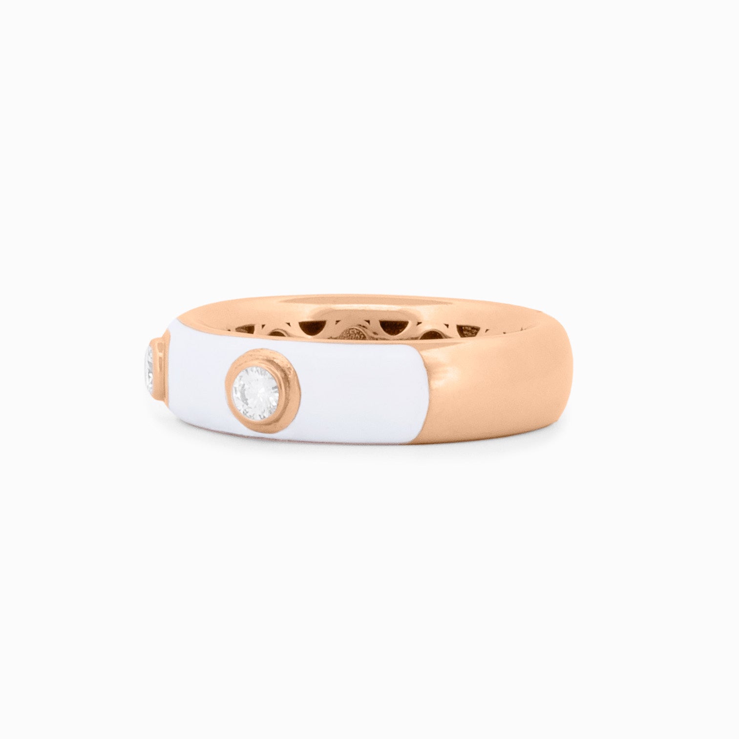 White Enamel and Diamond Half-Band Ring