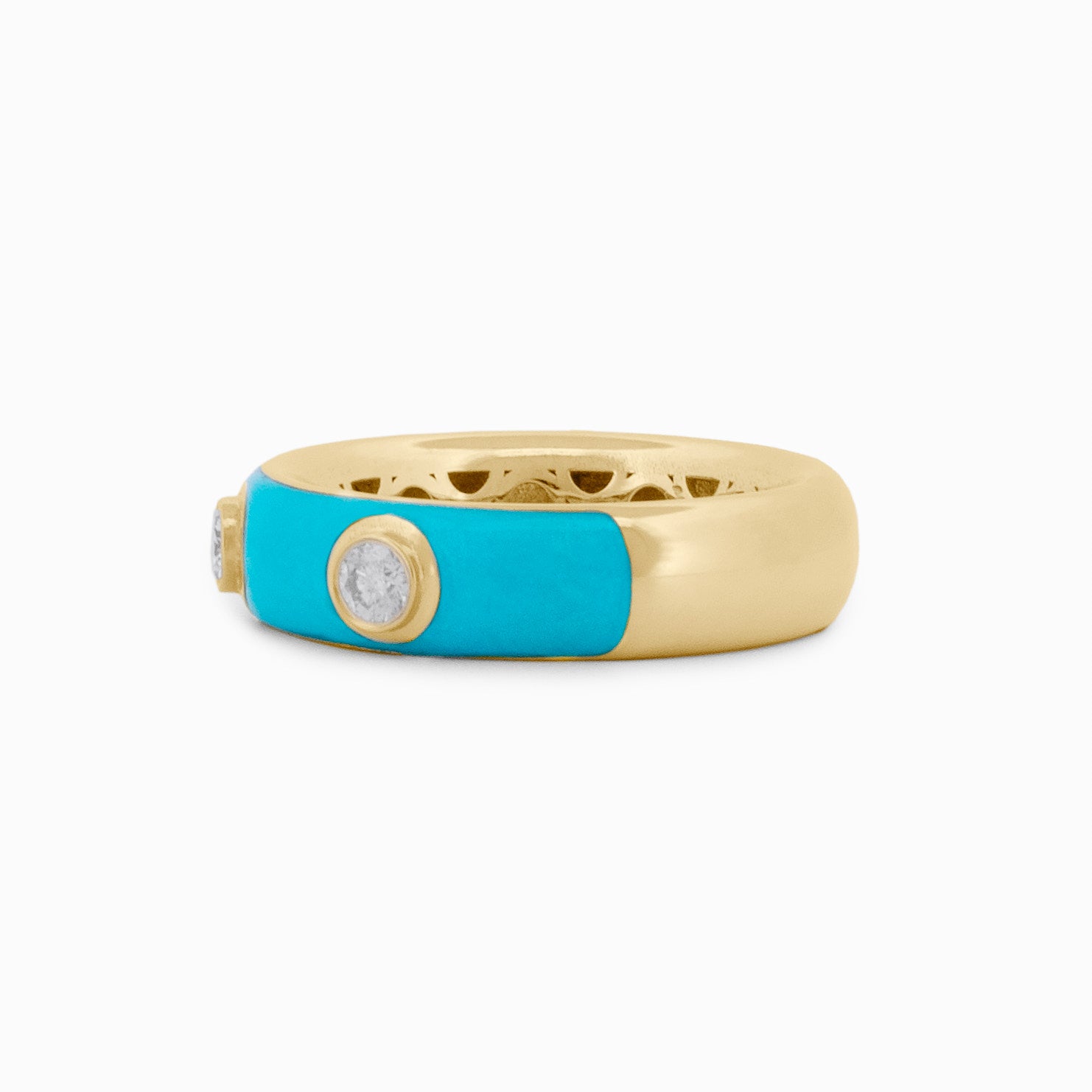 Turquoise Enamel and Diamond Half-Band Ring