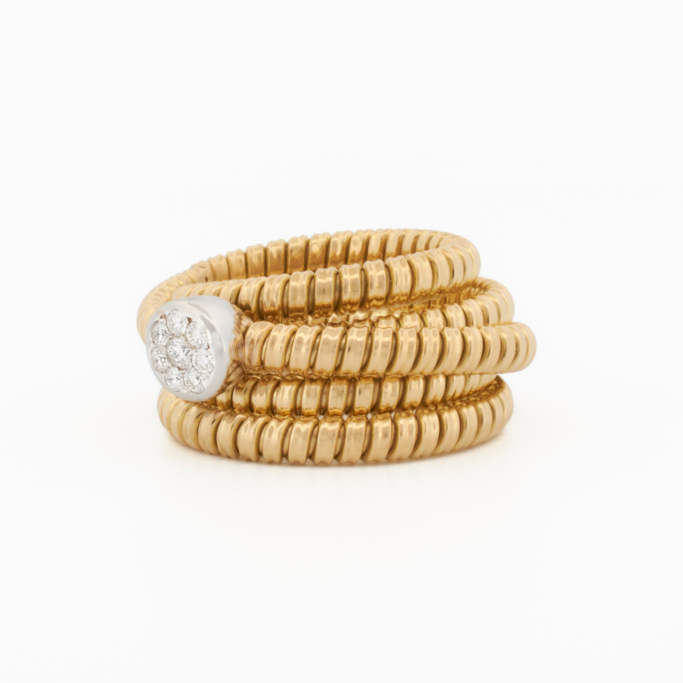 Flexible Spiral Tubogas Ring with Round Pavé Diamond