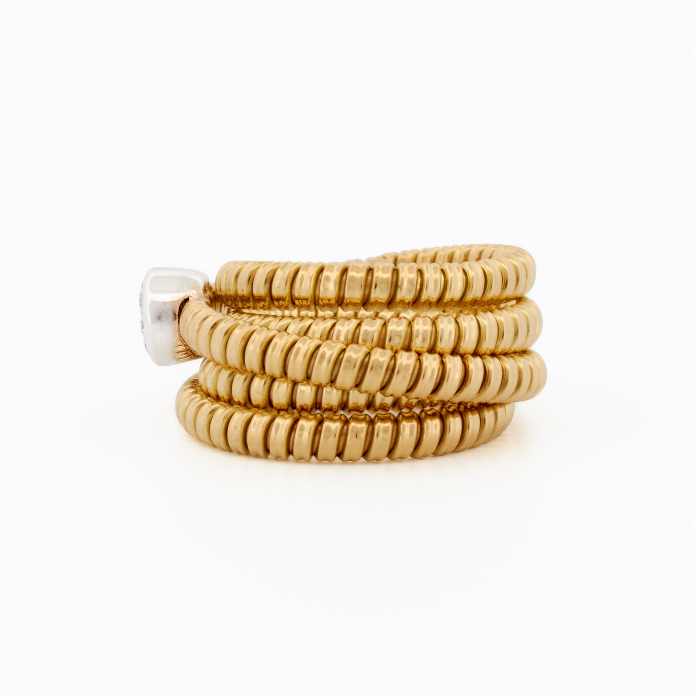 Flexible Spiral Tubogas Ring with Round Pavé Diamond