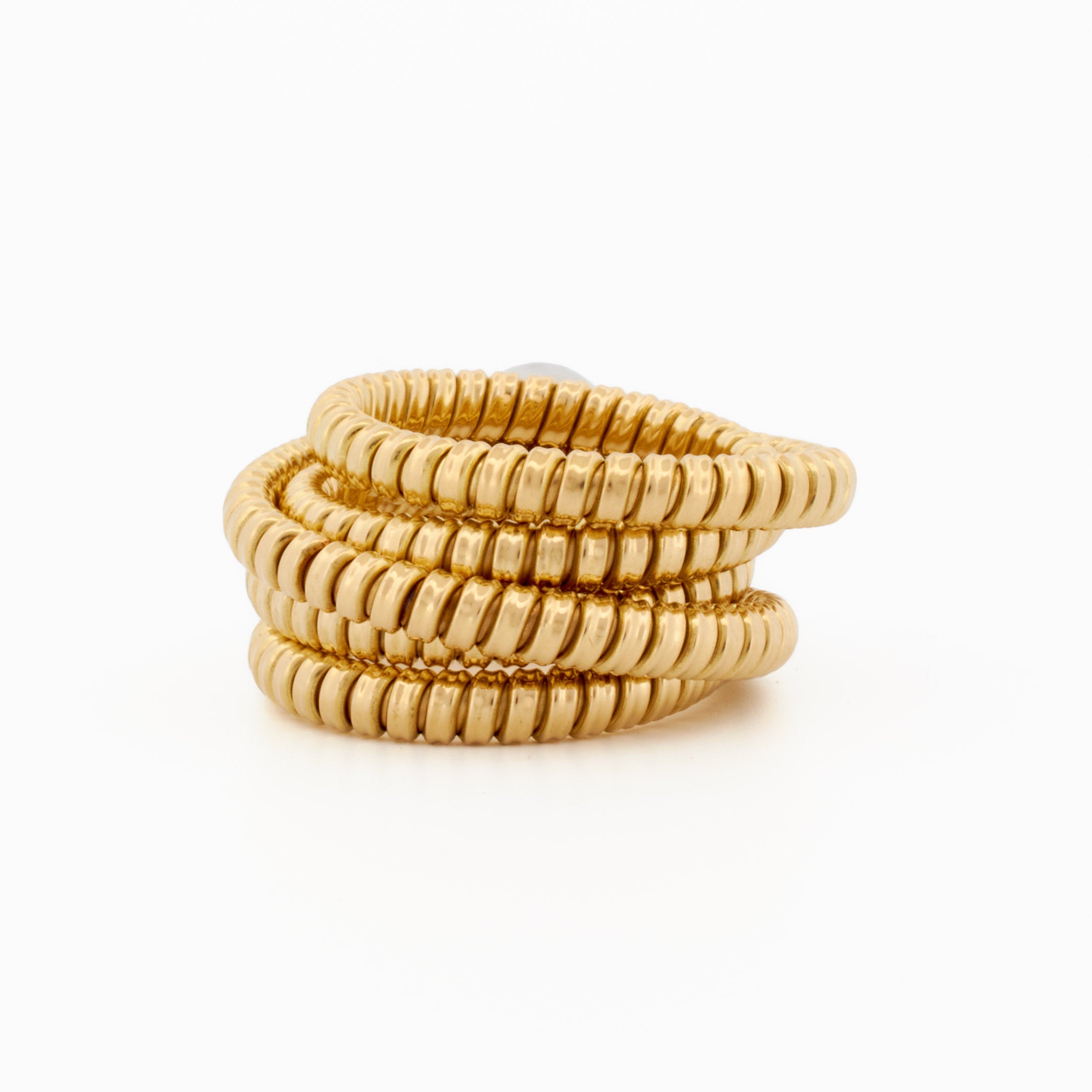 Flexible Spiral Tubogas Ring with Round Pavé Diamond