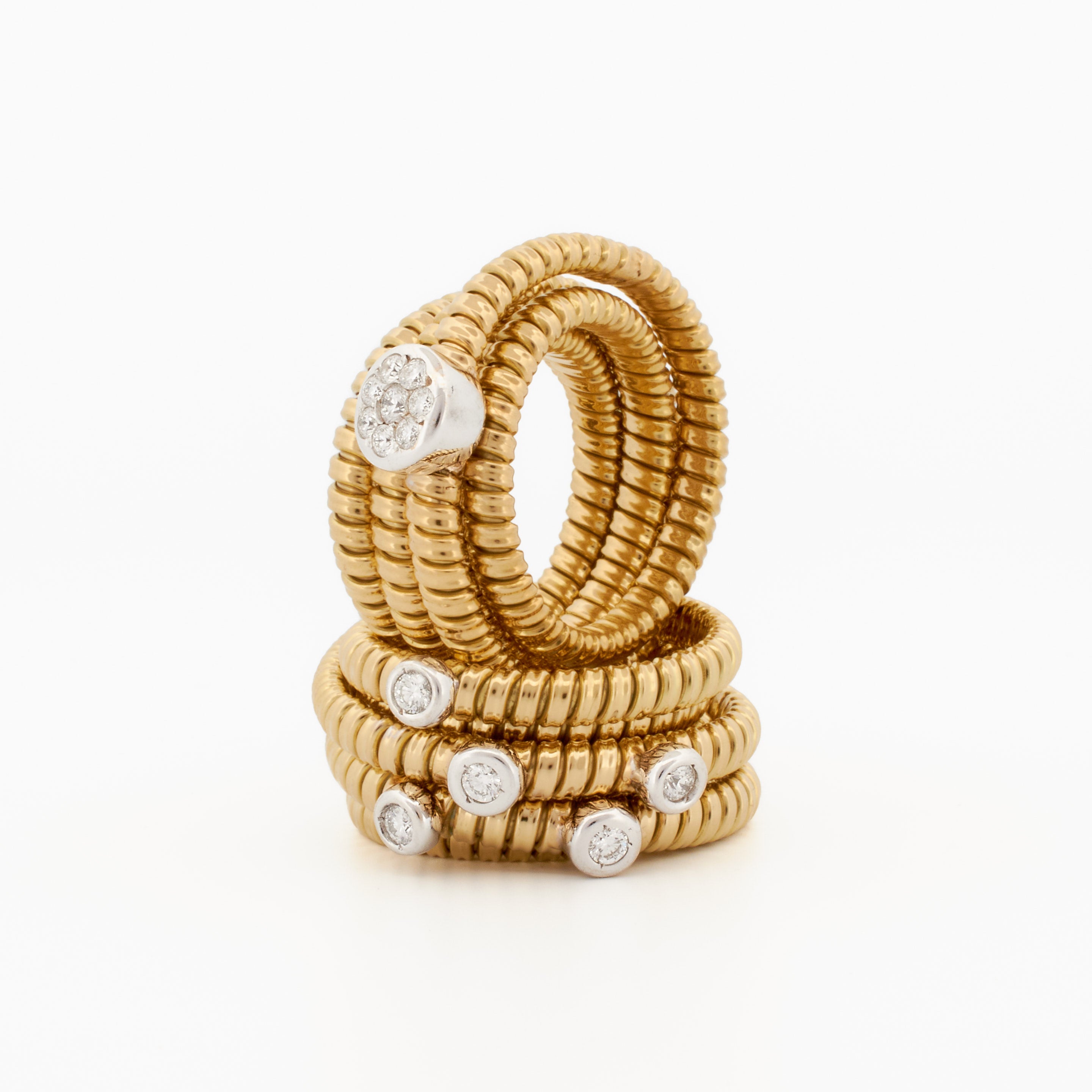 Flexible Spiral Tubogas Ring with 5 Diamond Studs