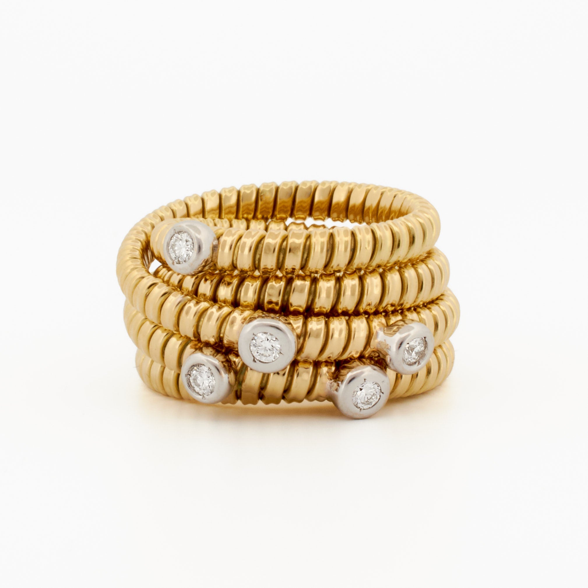 Flexible Spiral Tubogas Ring with 5 Diamond Studs