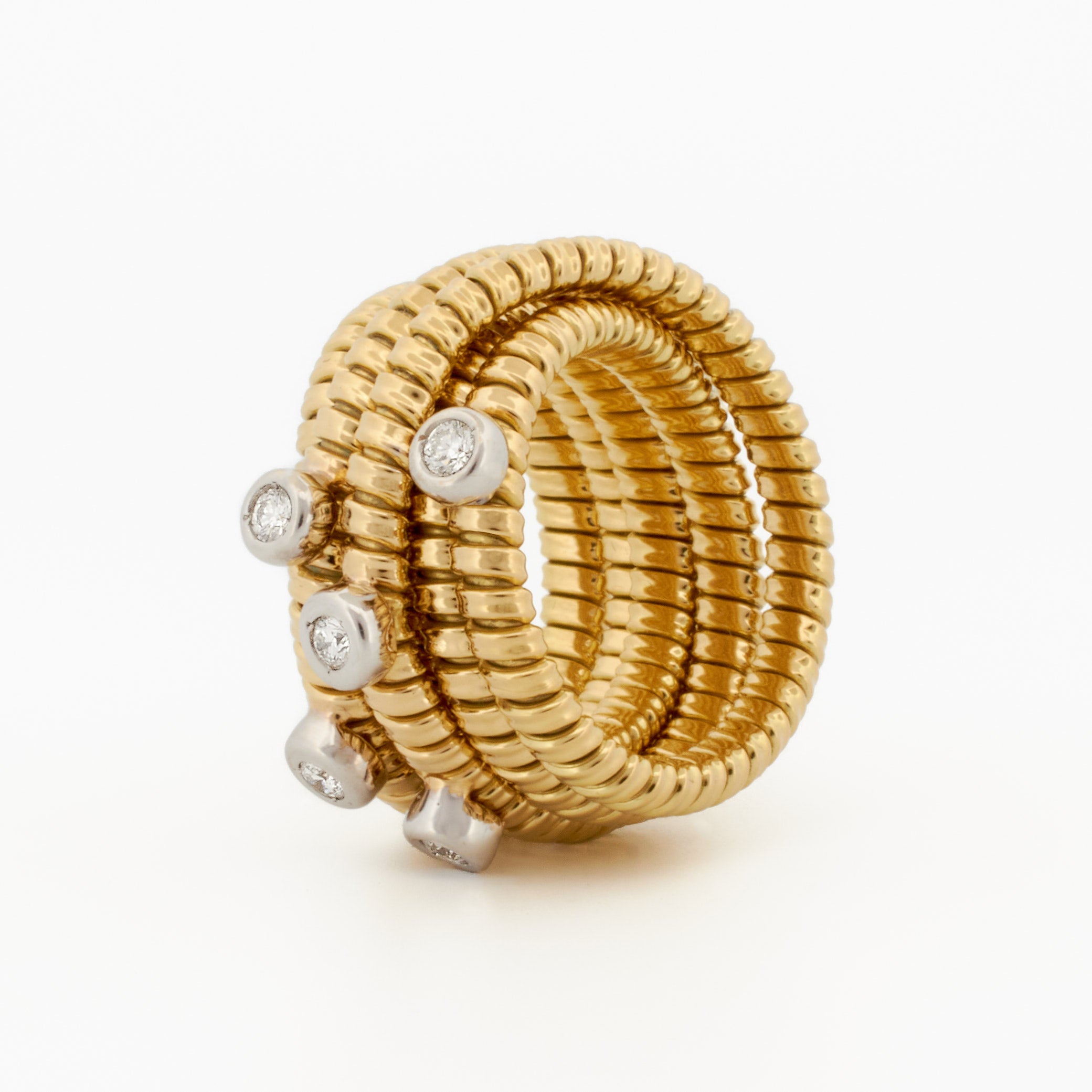 Flexible Spiral Tubogas Ring with 5 Diamond Studs