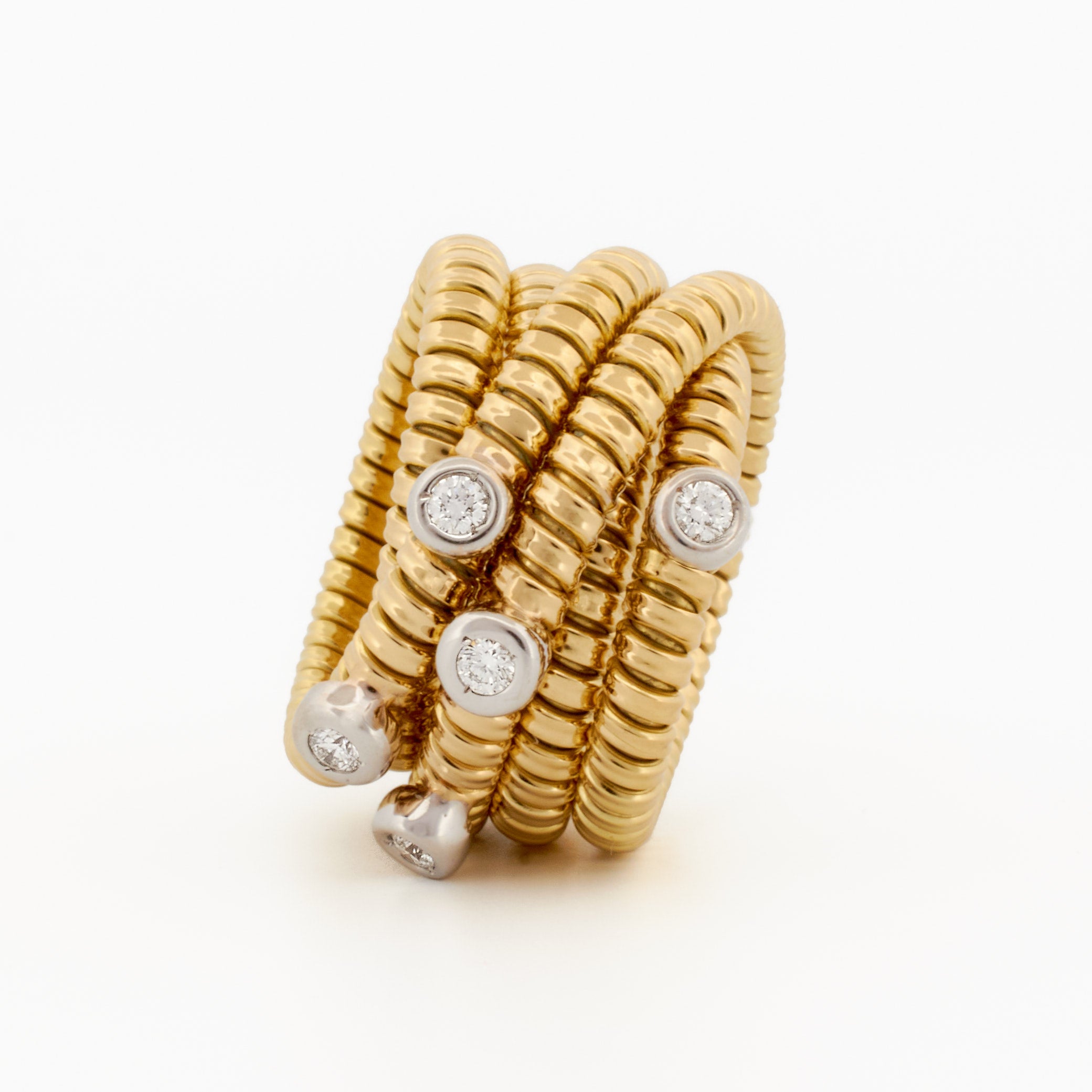 Flexible Spiral Tubogas Ring with 5 Diamond Studs