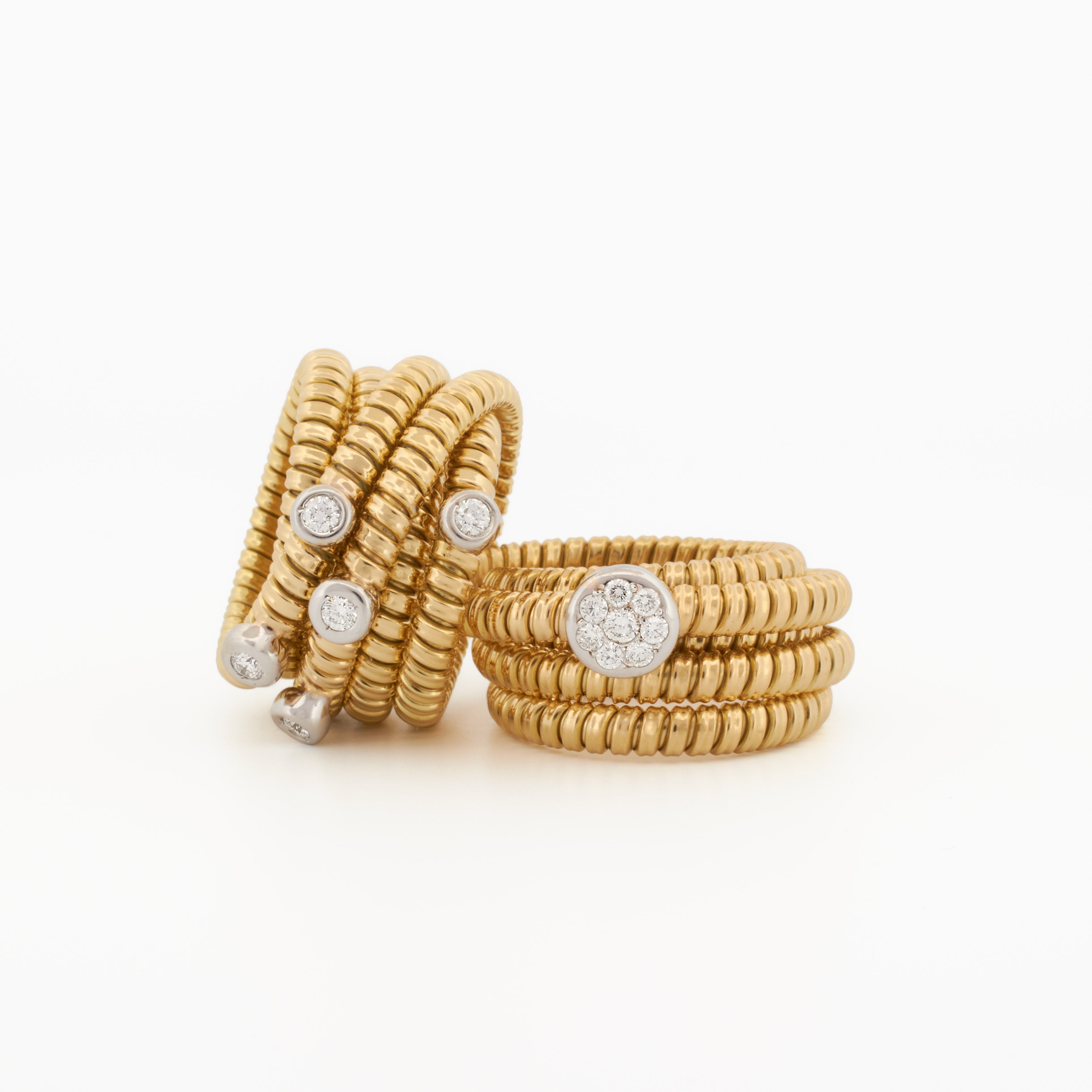 Flexible Spiral Tubogas Ring with Round Pavé Diamond