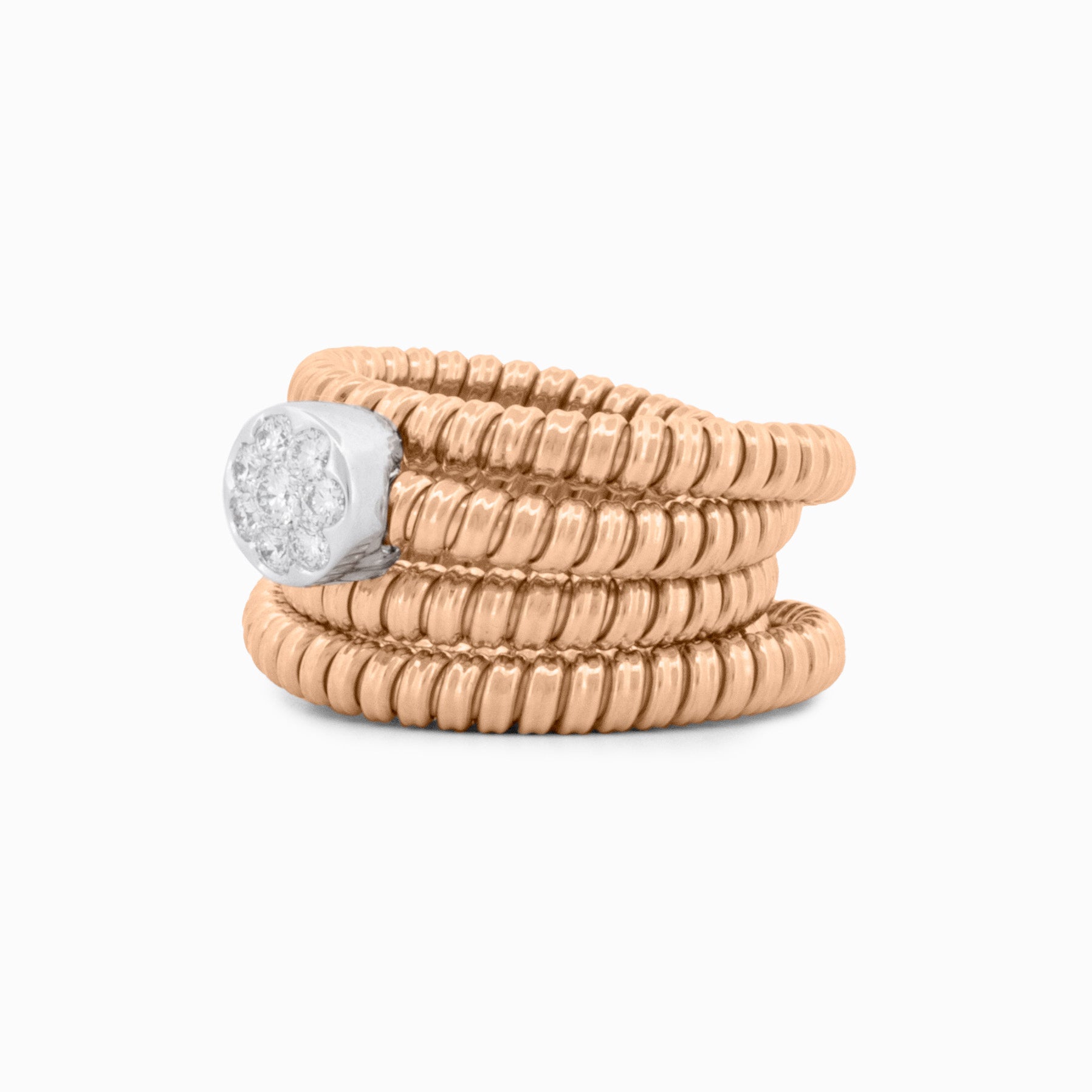 Flexible Spiral Tubogas Ring with Round Pavé Diamond