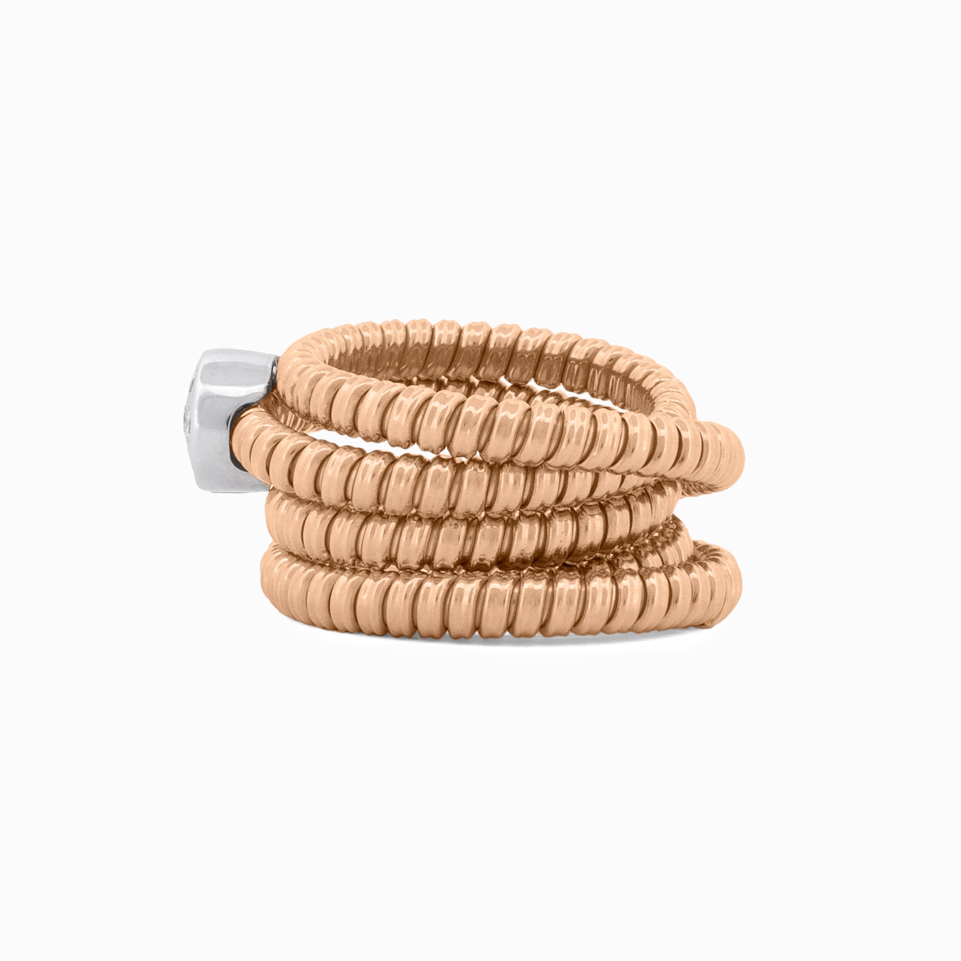 Flexible Spiral Tubogas Ring with Round Pavé Diamond