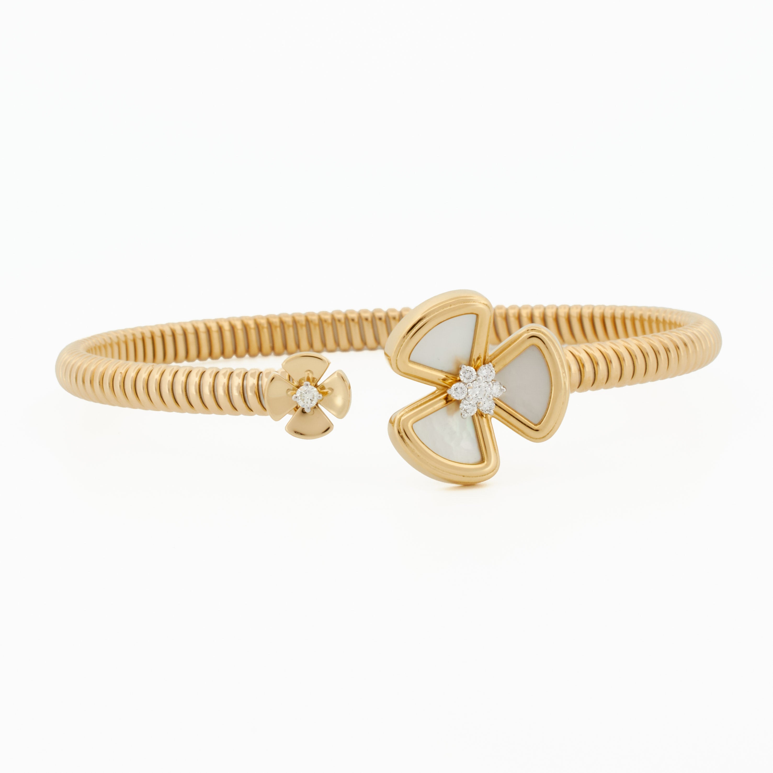 Tubogas Bangle with Three Leaf Mother-of-Pearl and Diamond Accents