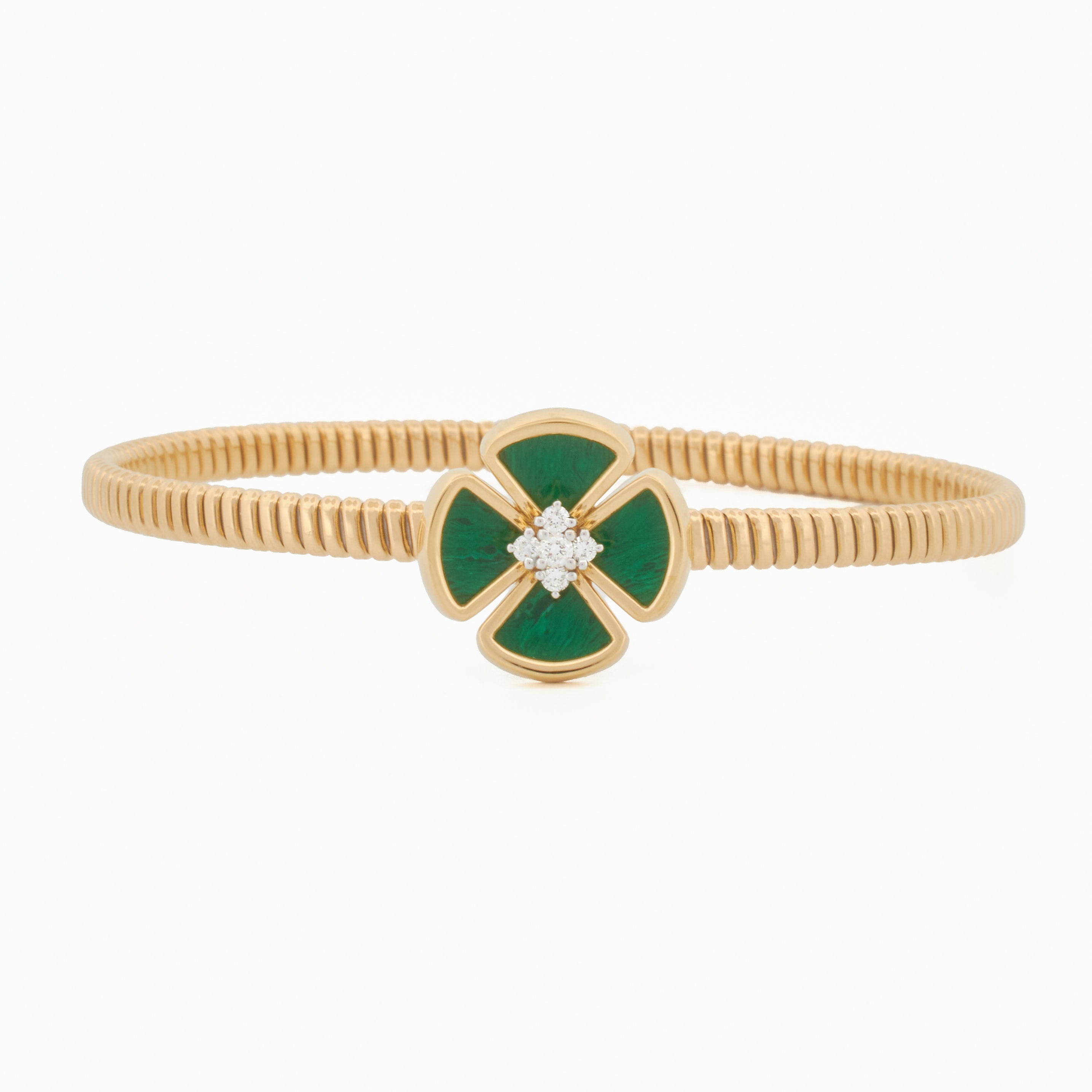 Tubogas Bangle with Malachite Clover and Diamond Center