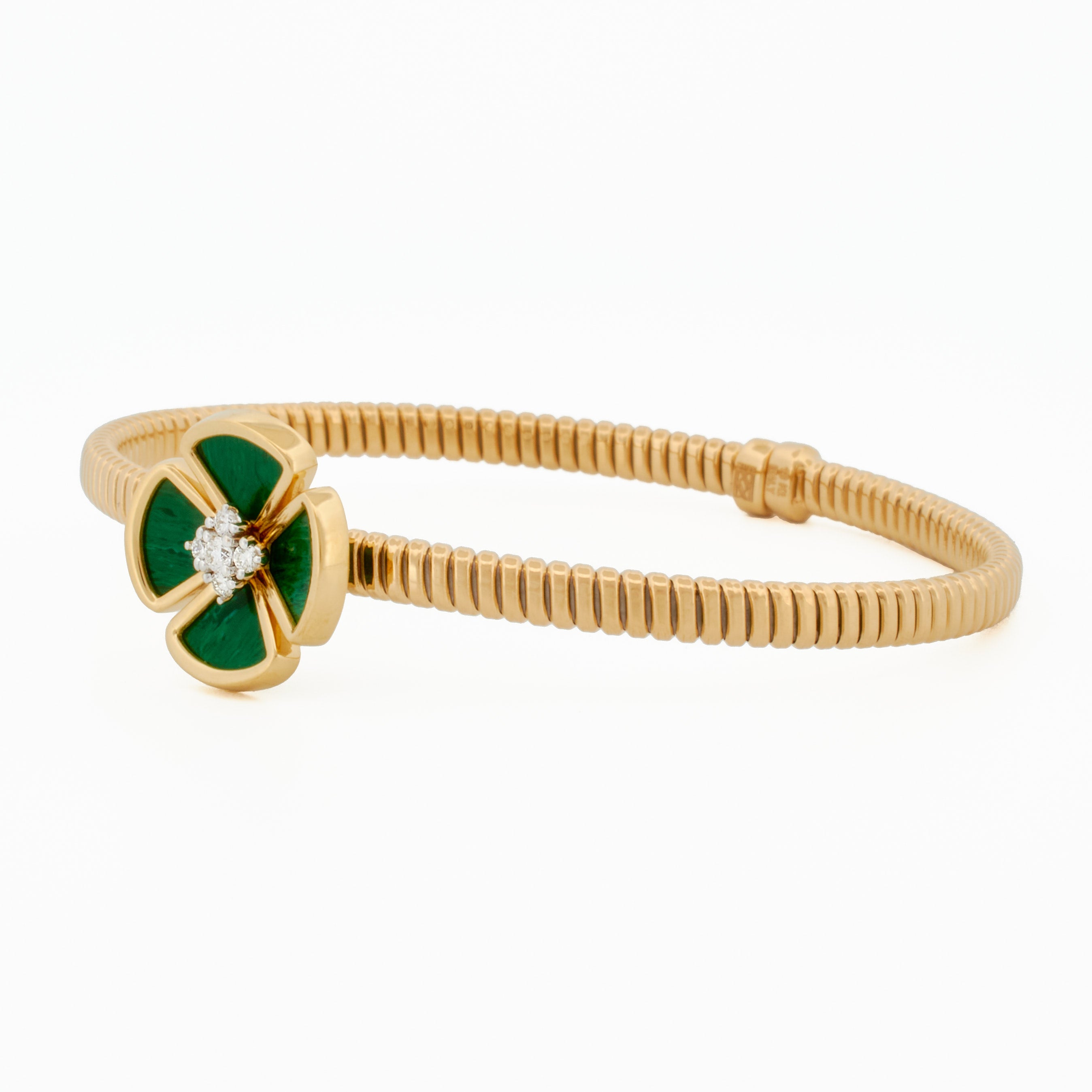 Tubogas Bangle with Malachite Clover and Diamond Center