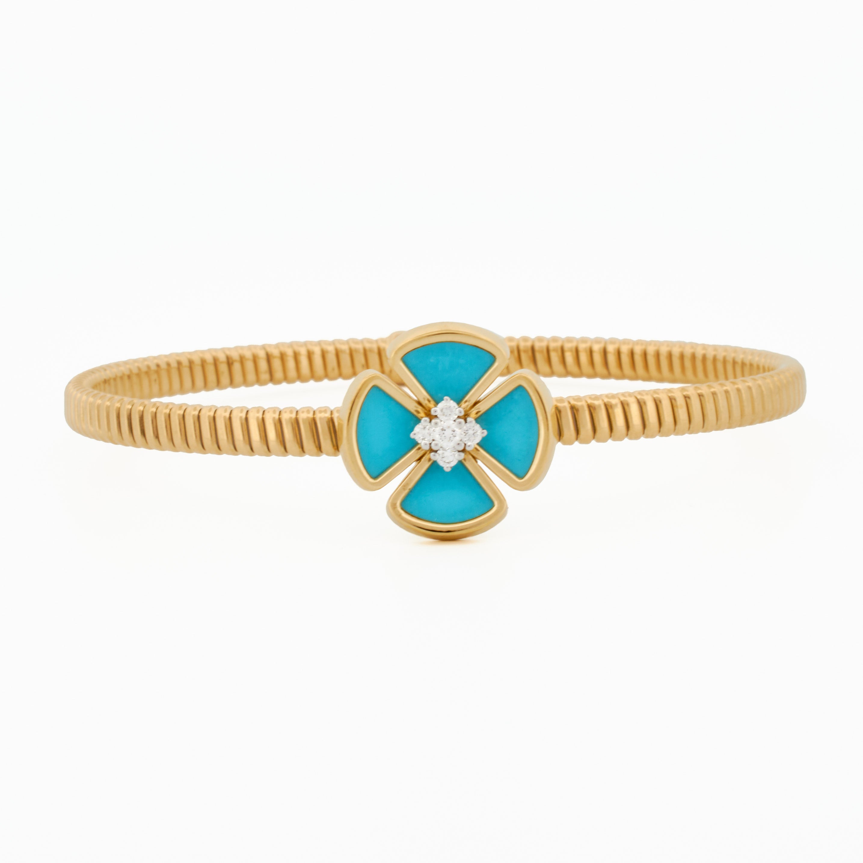 Tubogas Bangle with Turquoise Clover and Diamond Center