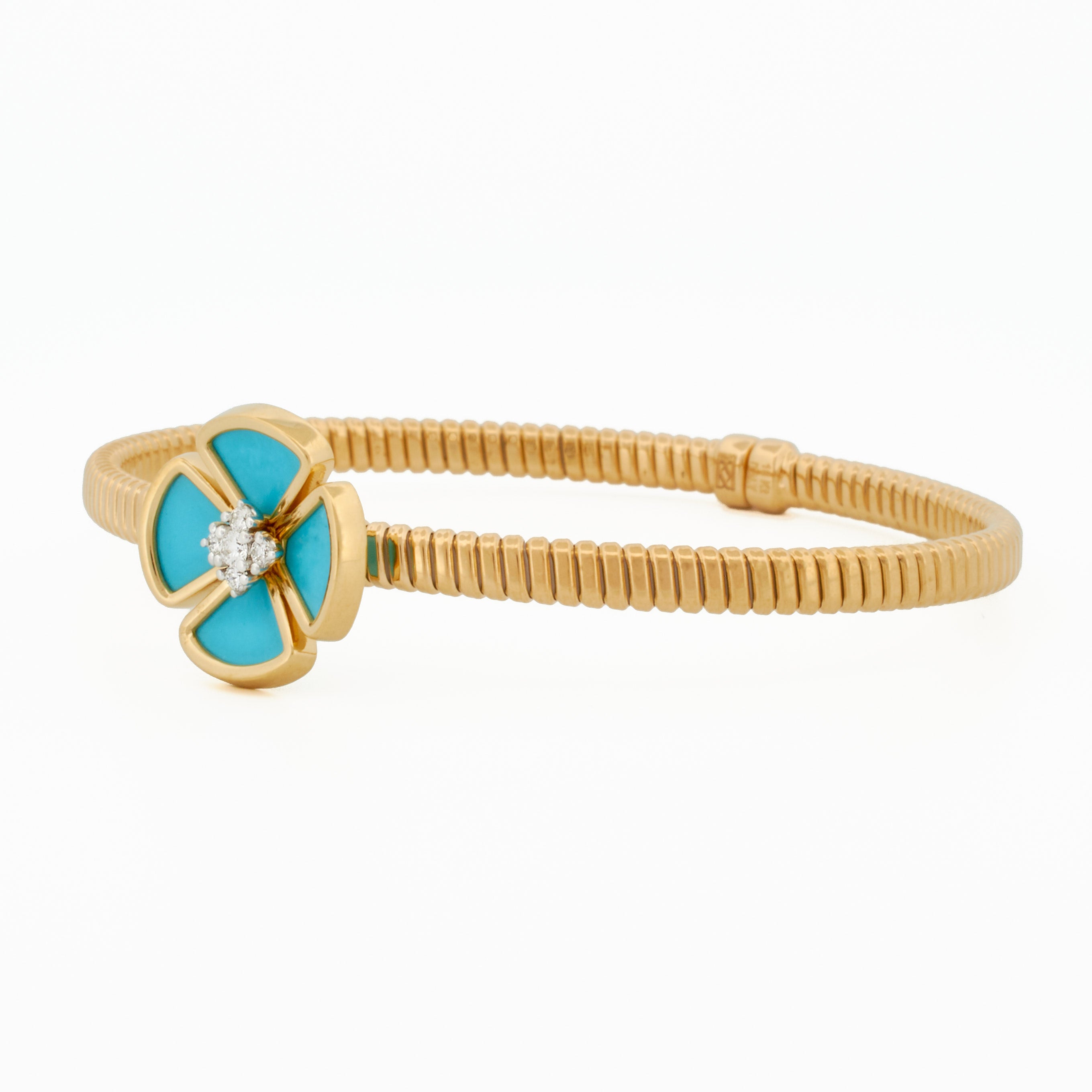Tubogas Bangle with Turquoise Clover and Diamond Center