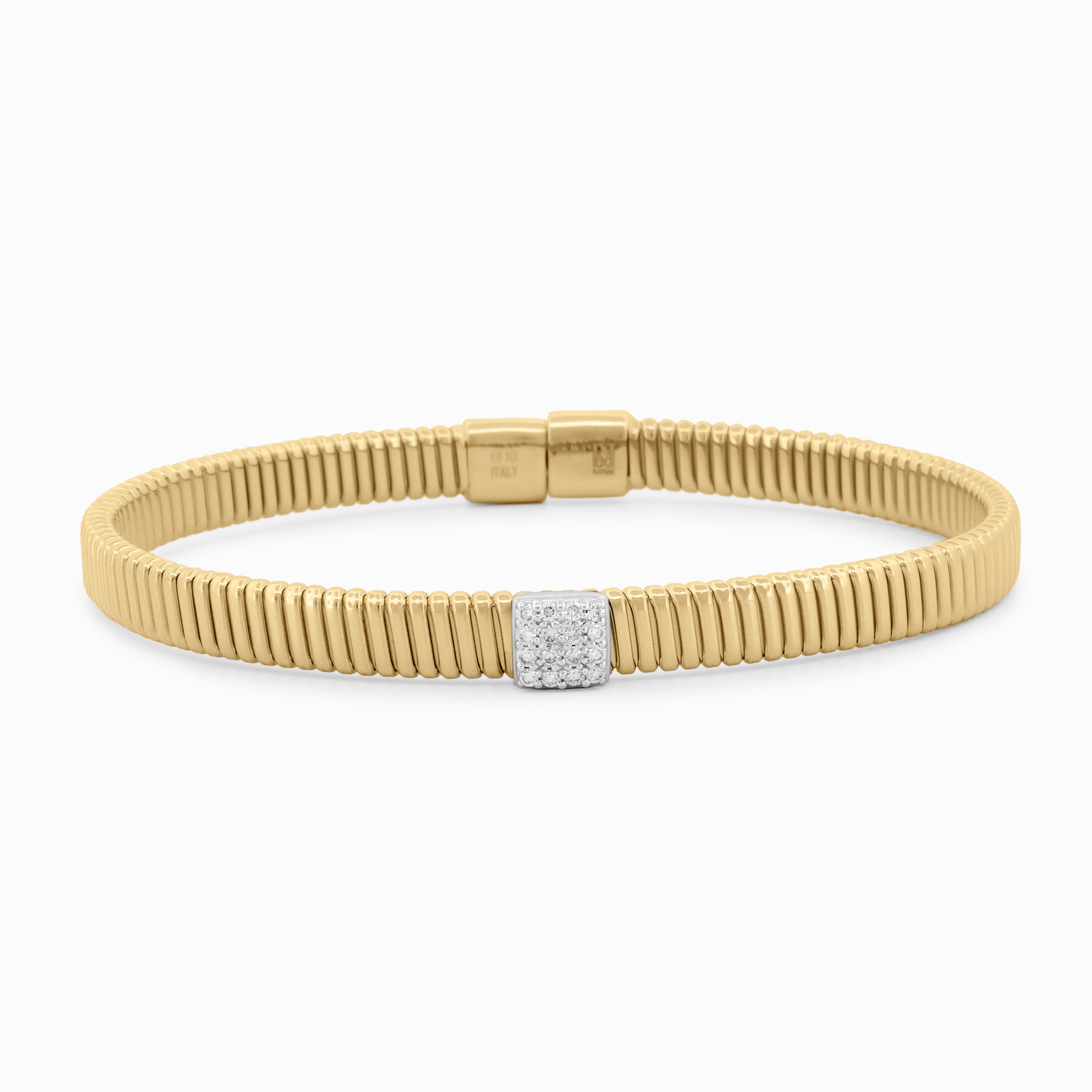 Gold Tubogas Cuff with Square Diamond Pavé