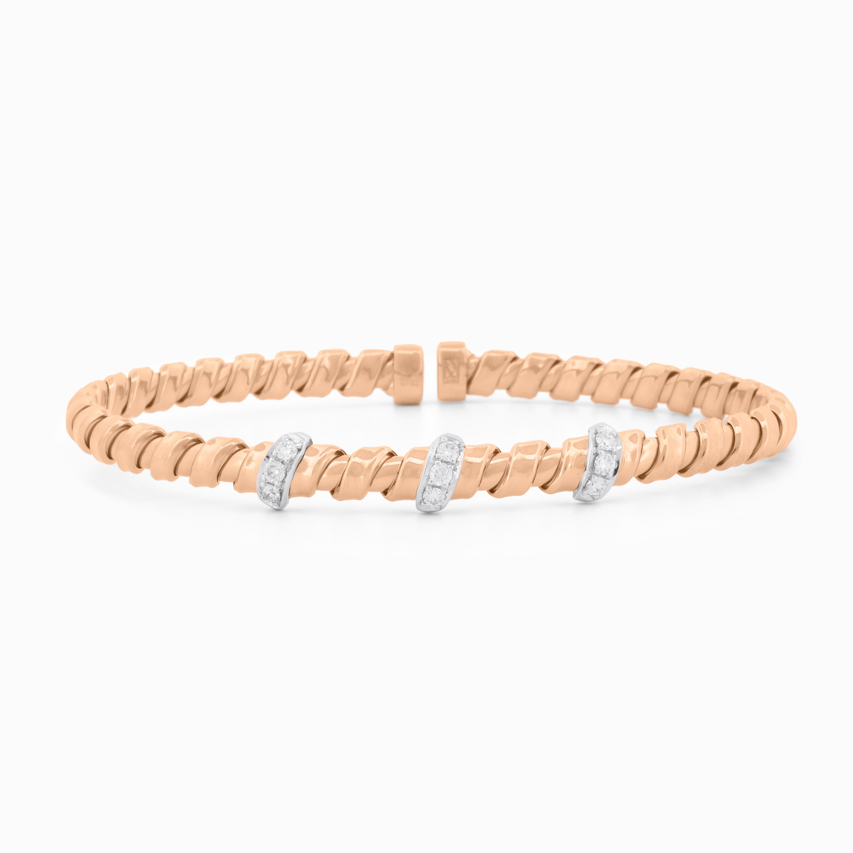 Flexible Gold Bangle with Diamond Stations