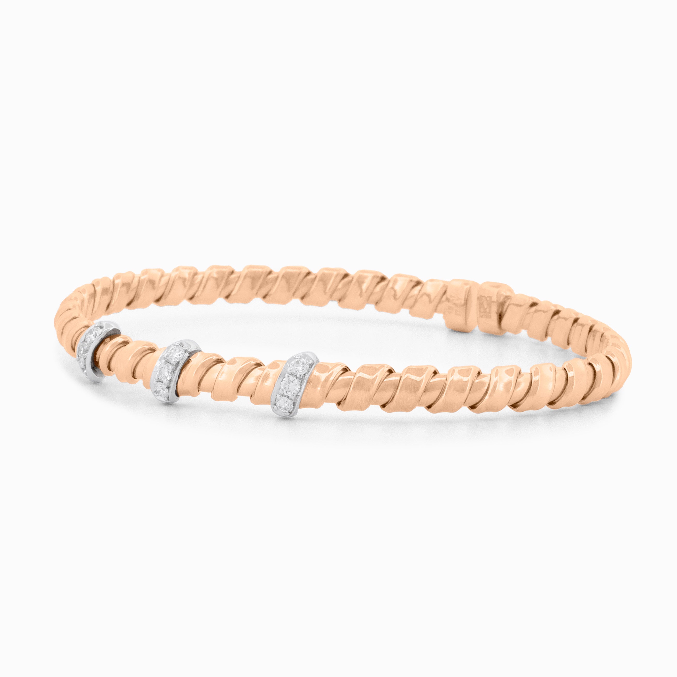 Flexible Gold Bangle with Diamond Stations