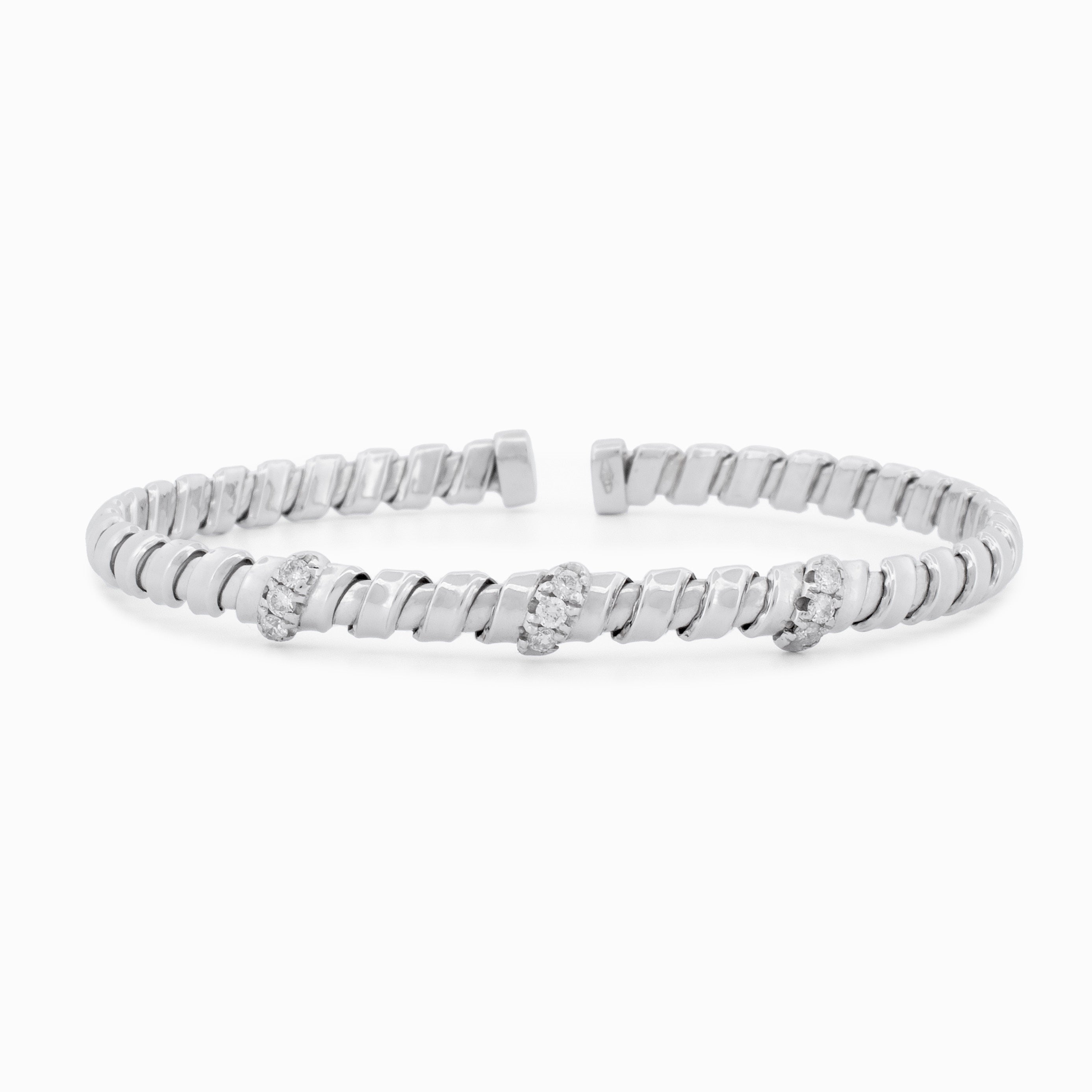Flexible Gold Bangle with Diamond Stations
