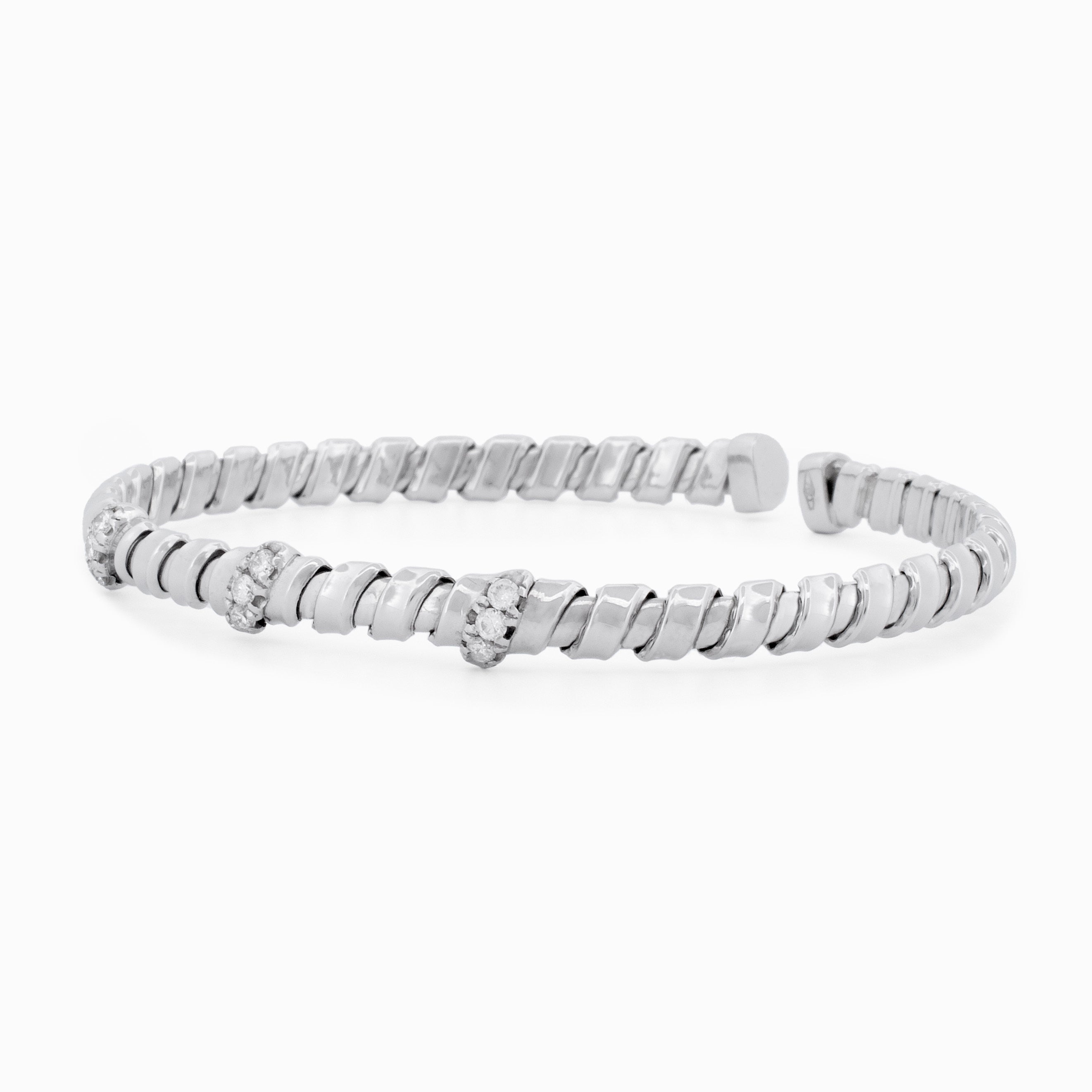 Flexible Gold Bangle with Diamond Stations