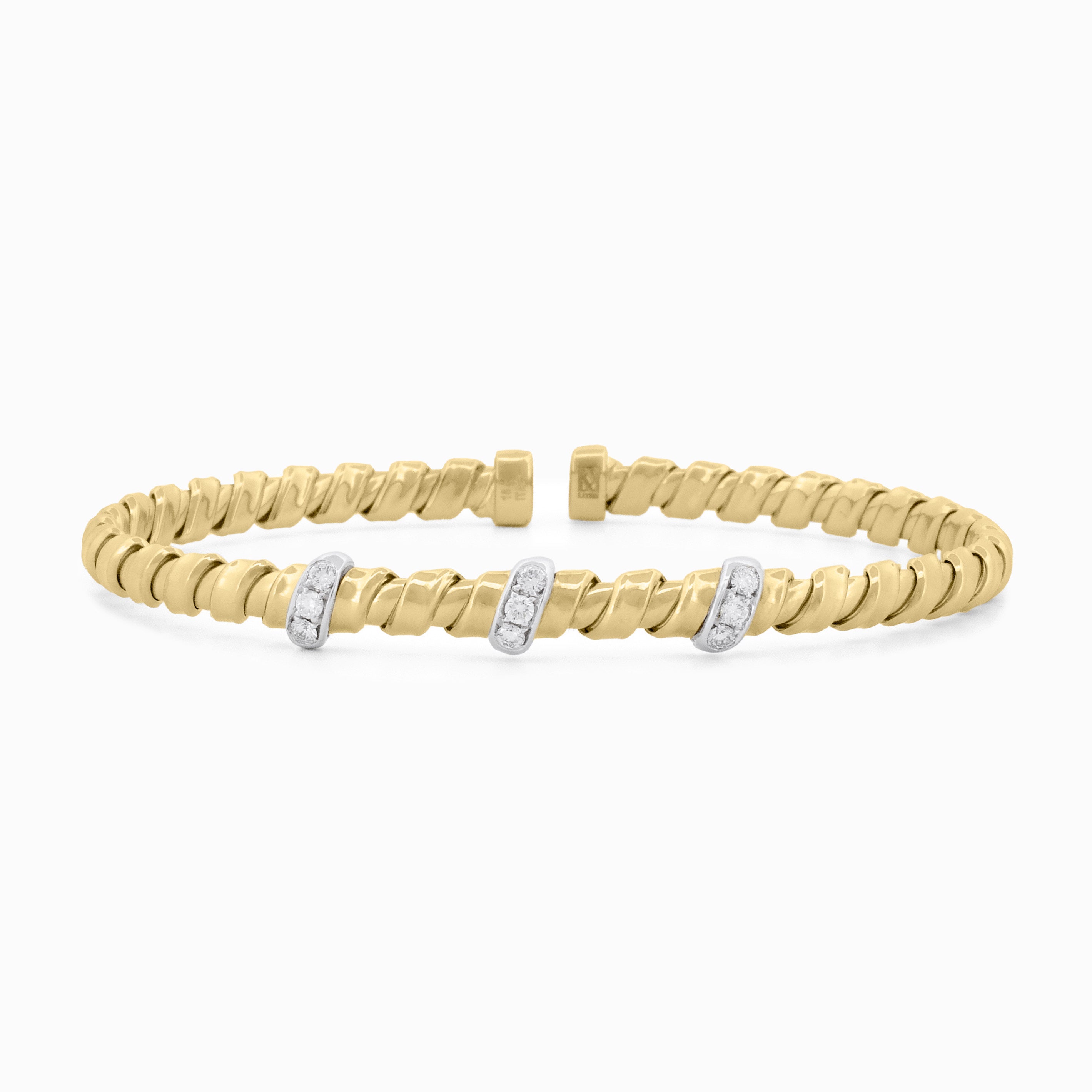 Flexible Gold Bangle with Diamond Stations
