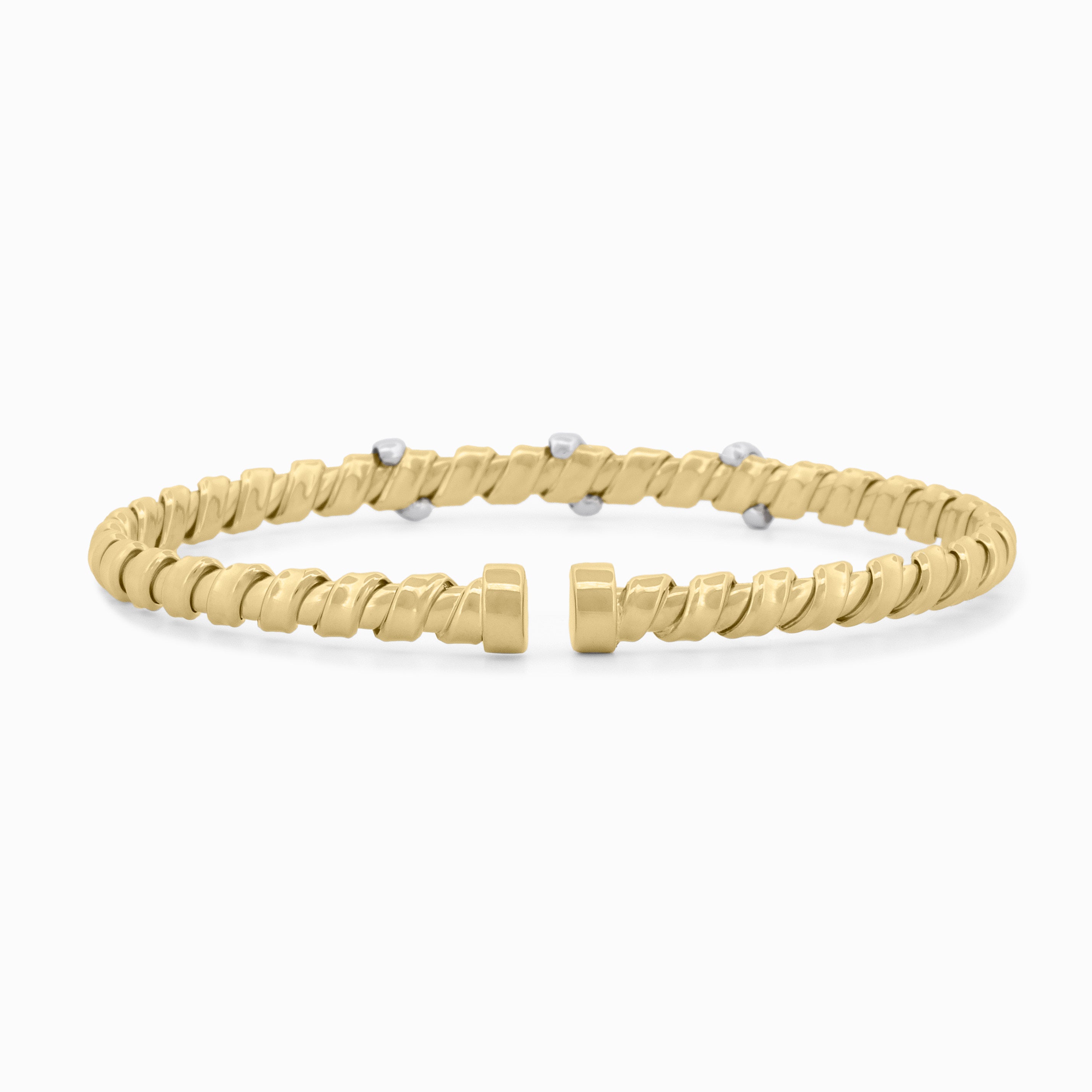 Flexible Gold Bangle with Diamond Stations