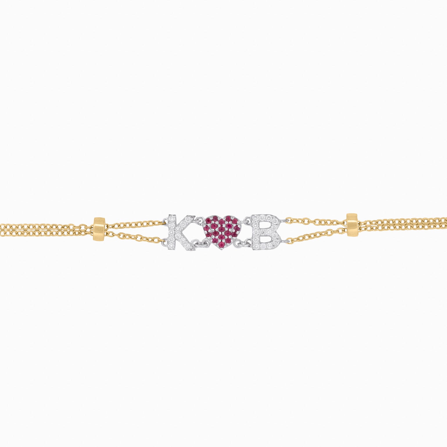 Diamond Initial Gold Bracelet with Ruby Heart