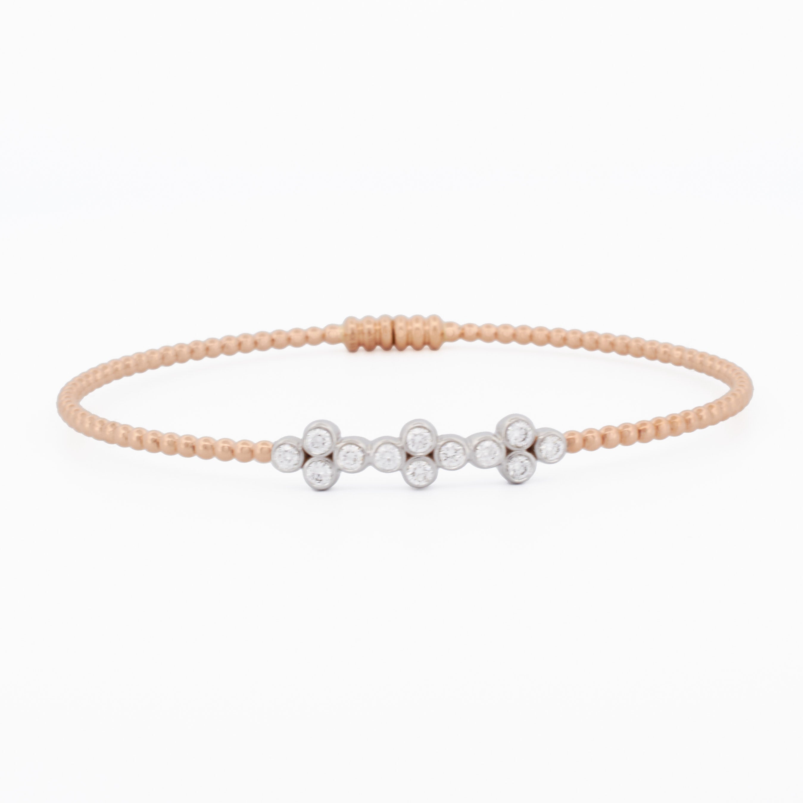 Gold Beaded Bangle with Diamond Cluster Accent