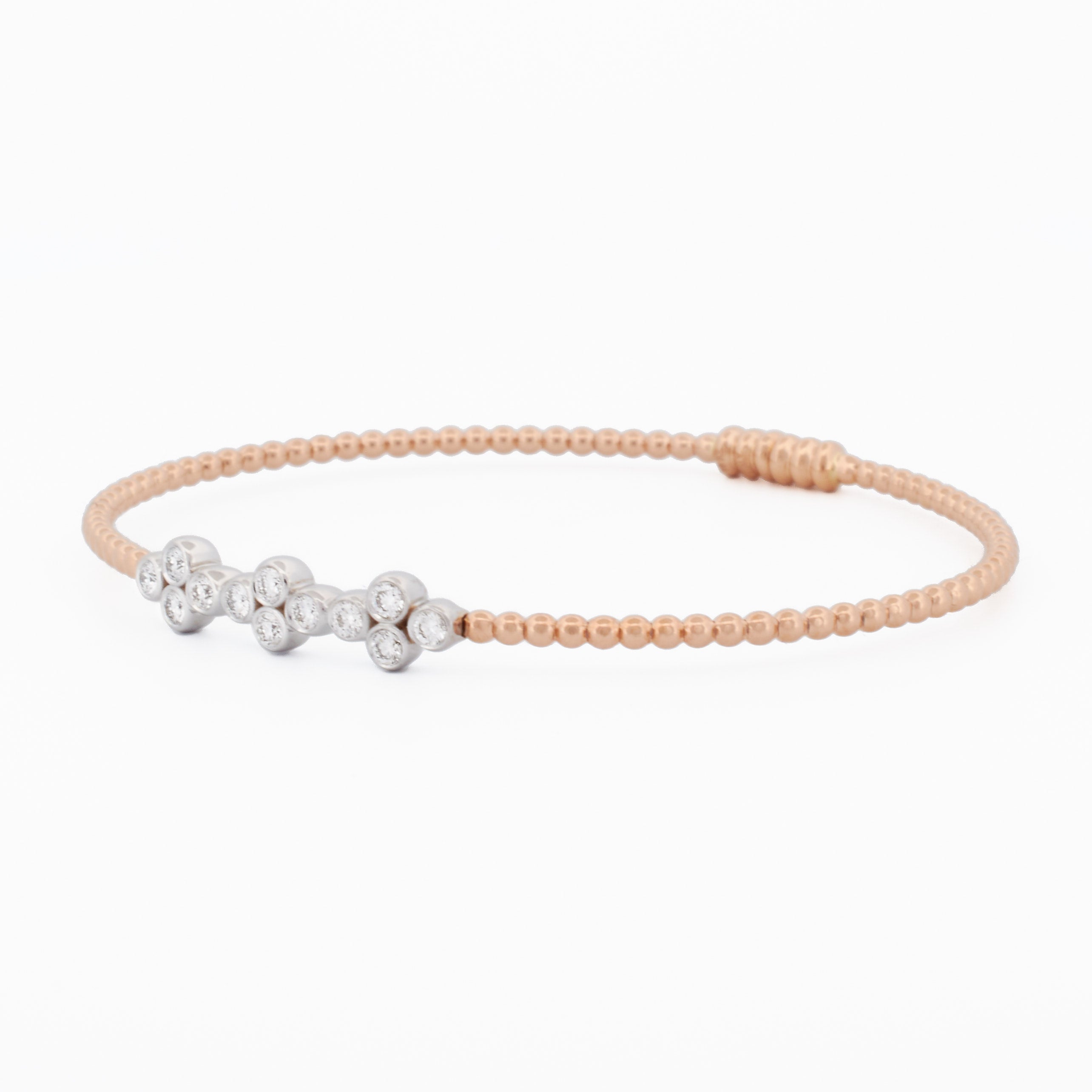 Gold Beaded Bangle with Diamond Cluster Accent