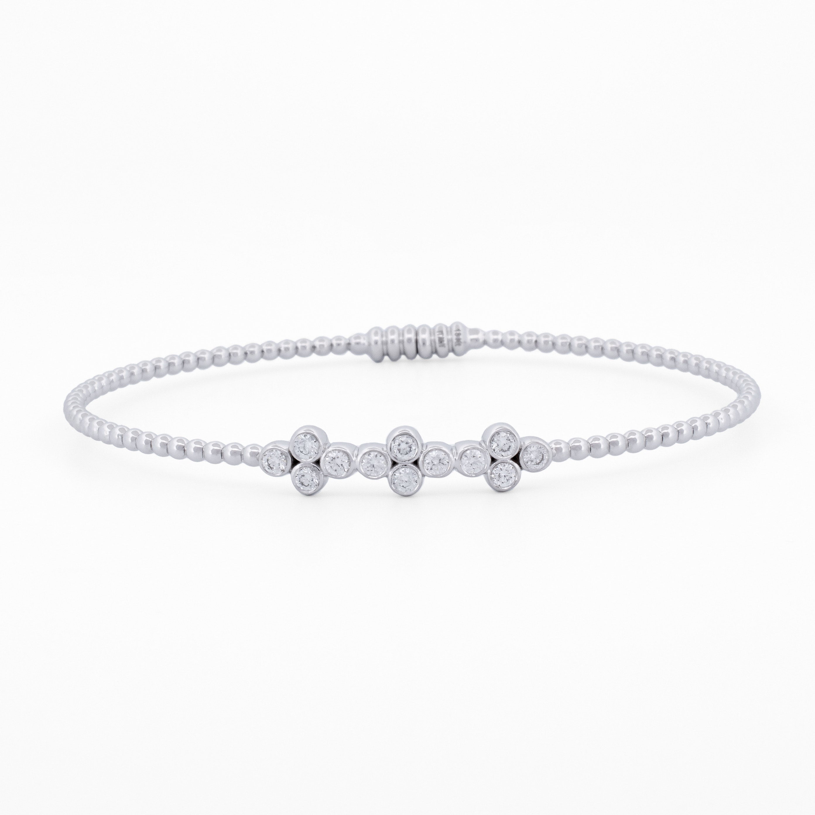 Gold Beaded Bangle with Diamond Cluster Accent