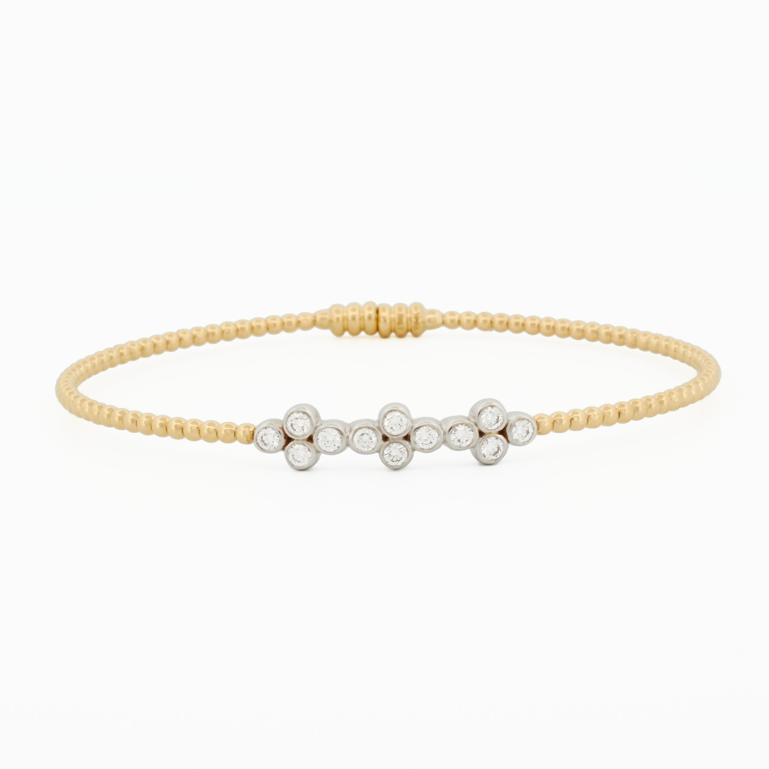 Gold Beaded Bangle with Diamond Cluster Accent