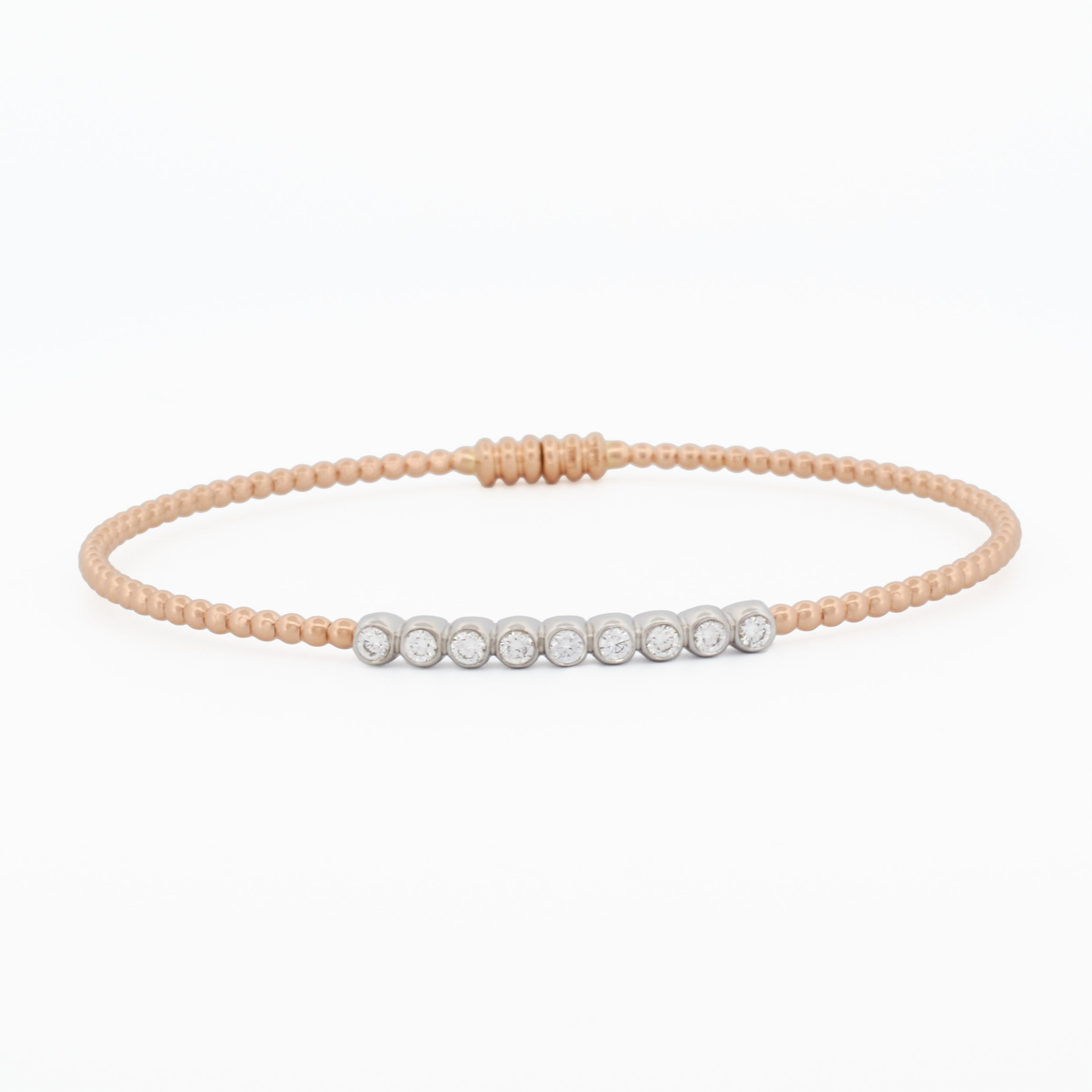 Gold Beaded Bangle with Linear Diamond Accents