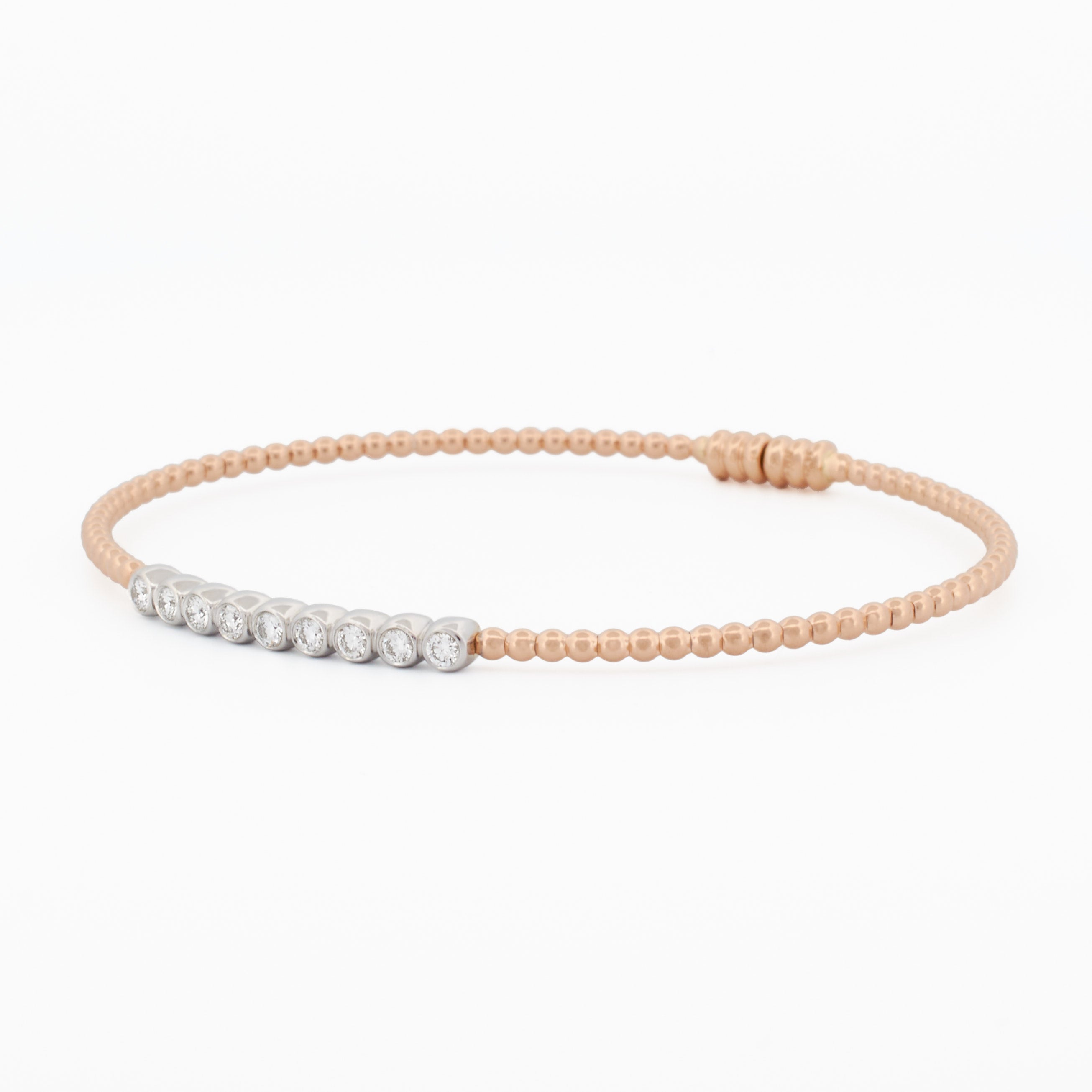 Gold Beaded Bangle with Linear Diamond Accents