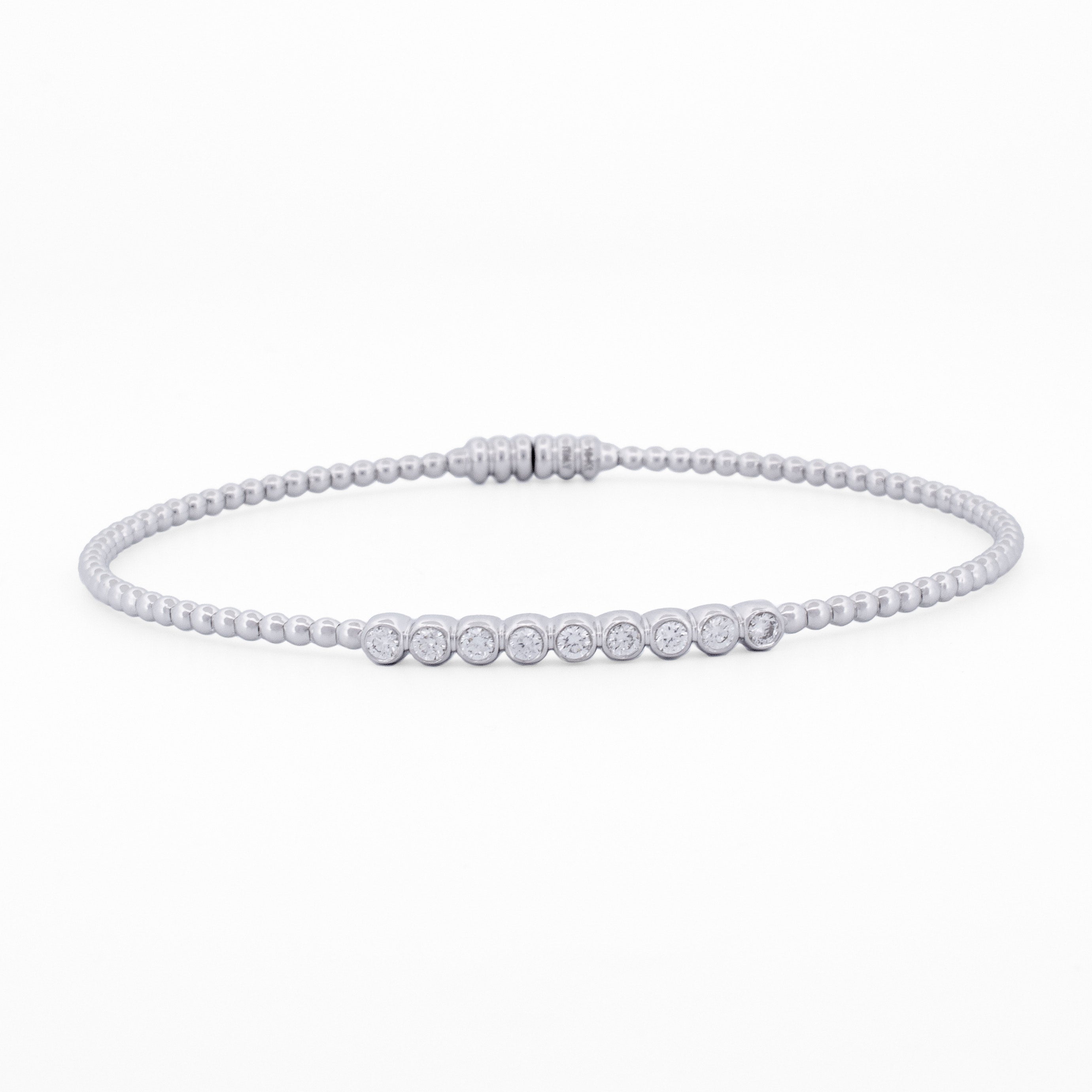 Gold Beaded Bangle with Linear Diamond Accents