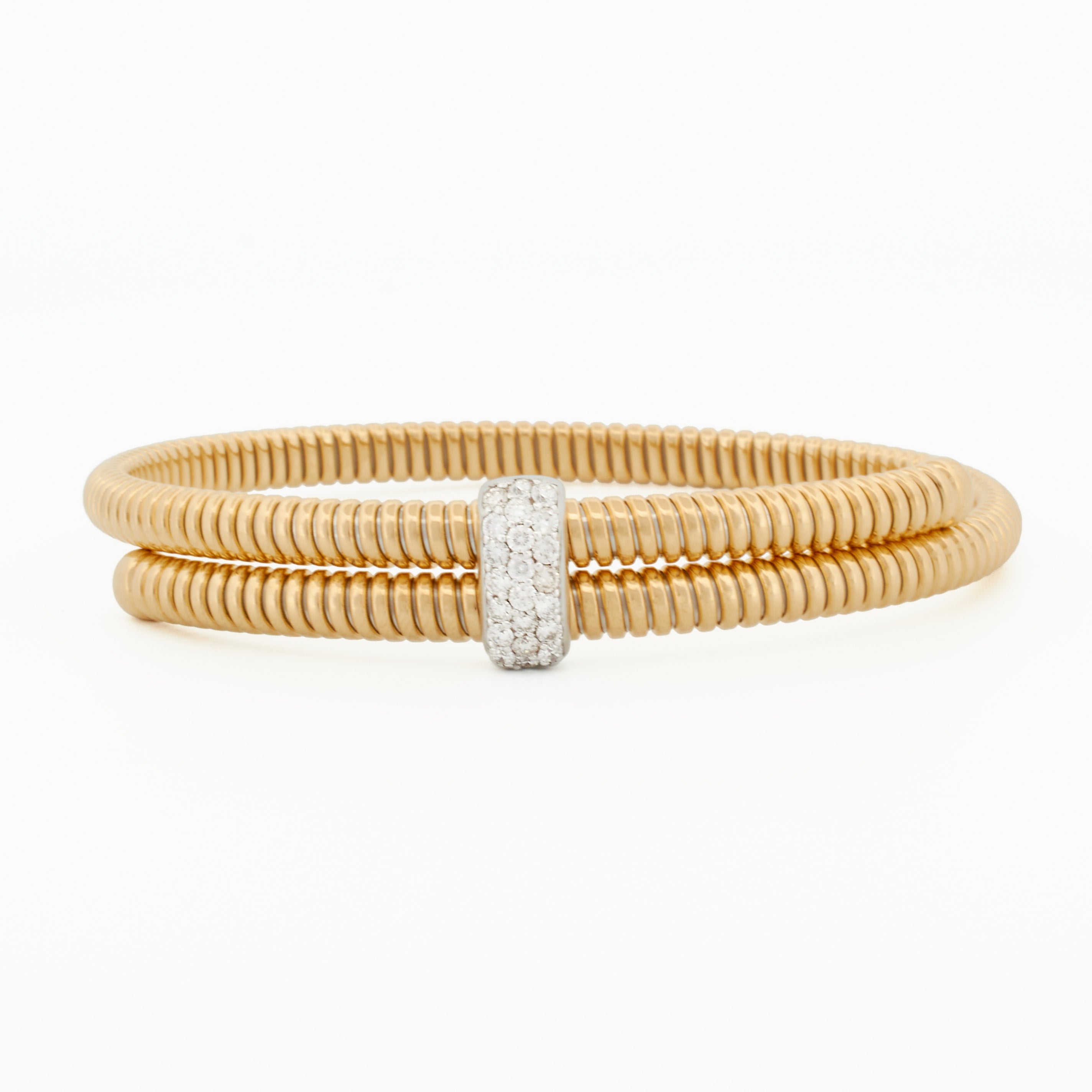 Gold Sliding Tubogas Bangle with Diamond Pavé Centerpiece