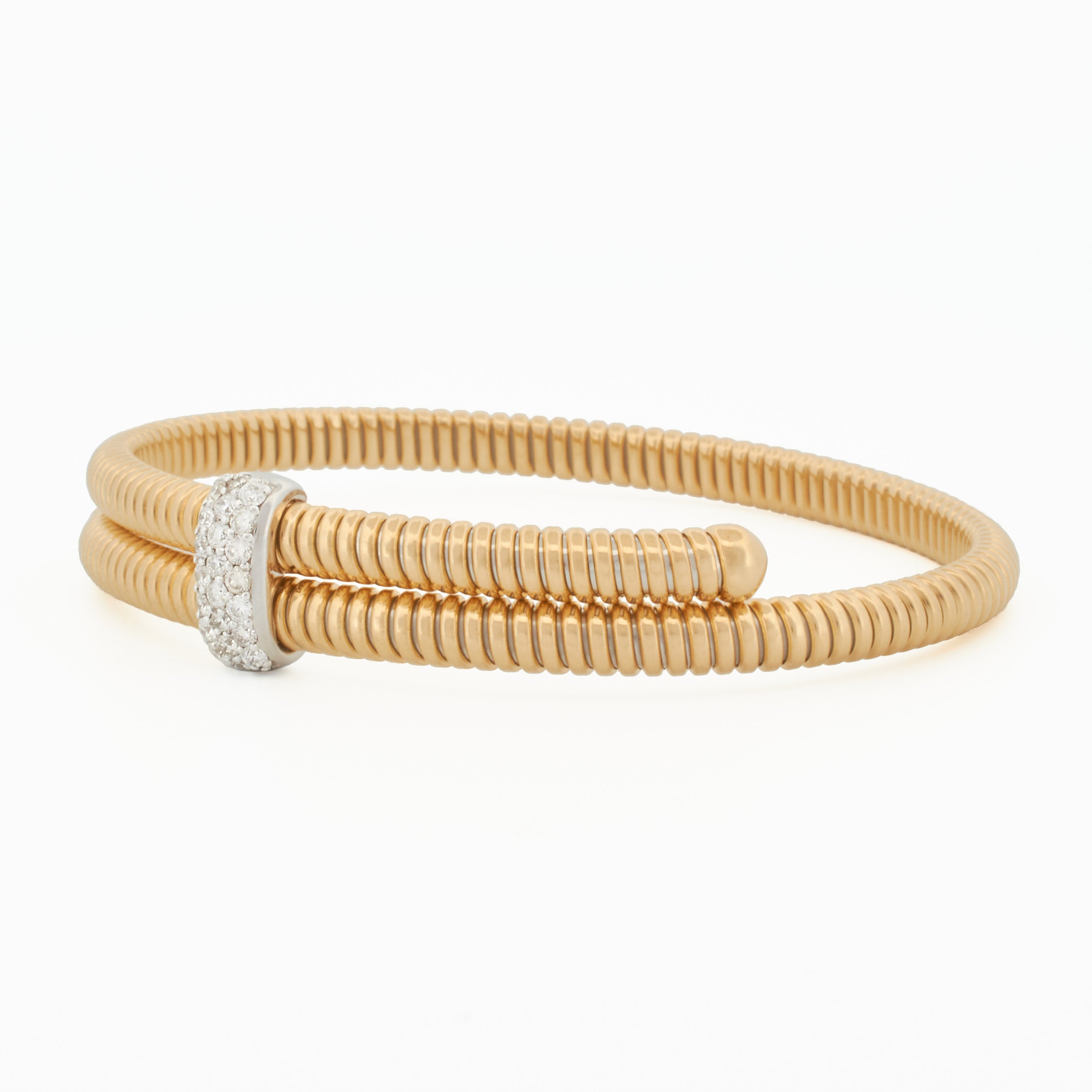 Gold Sliding Tubogas Bangle with Diamond Pavé Centerpiece