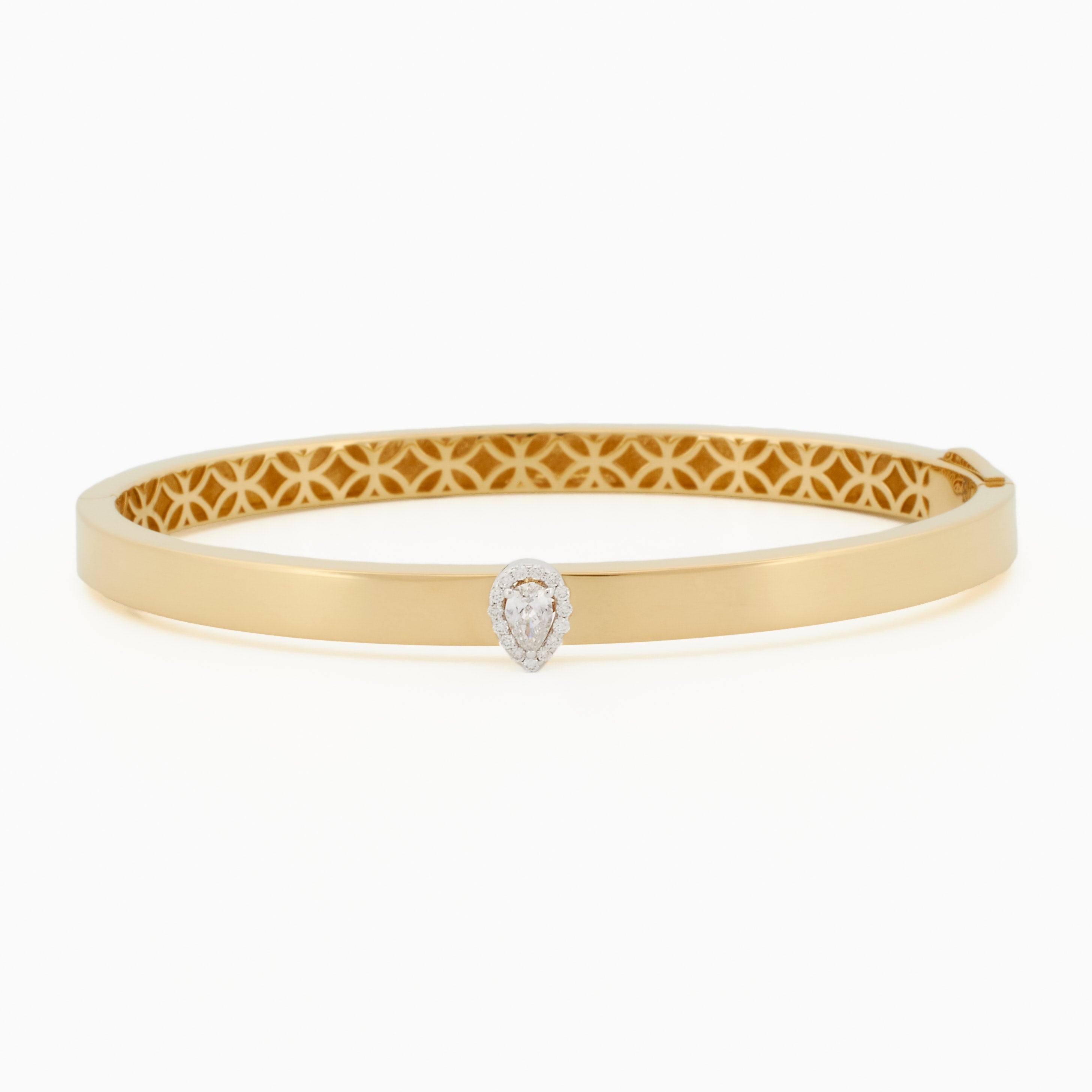 Smooth Cuff Bangle With Pear-Shaped Diamond Accent