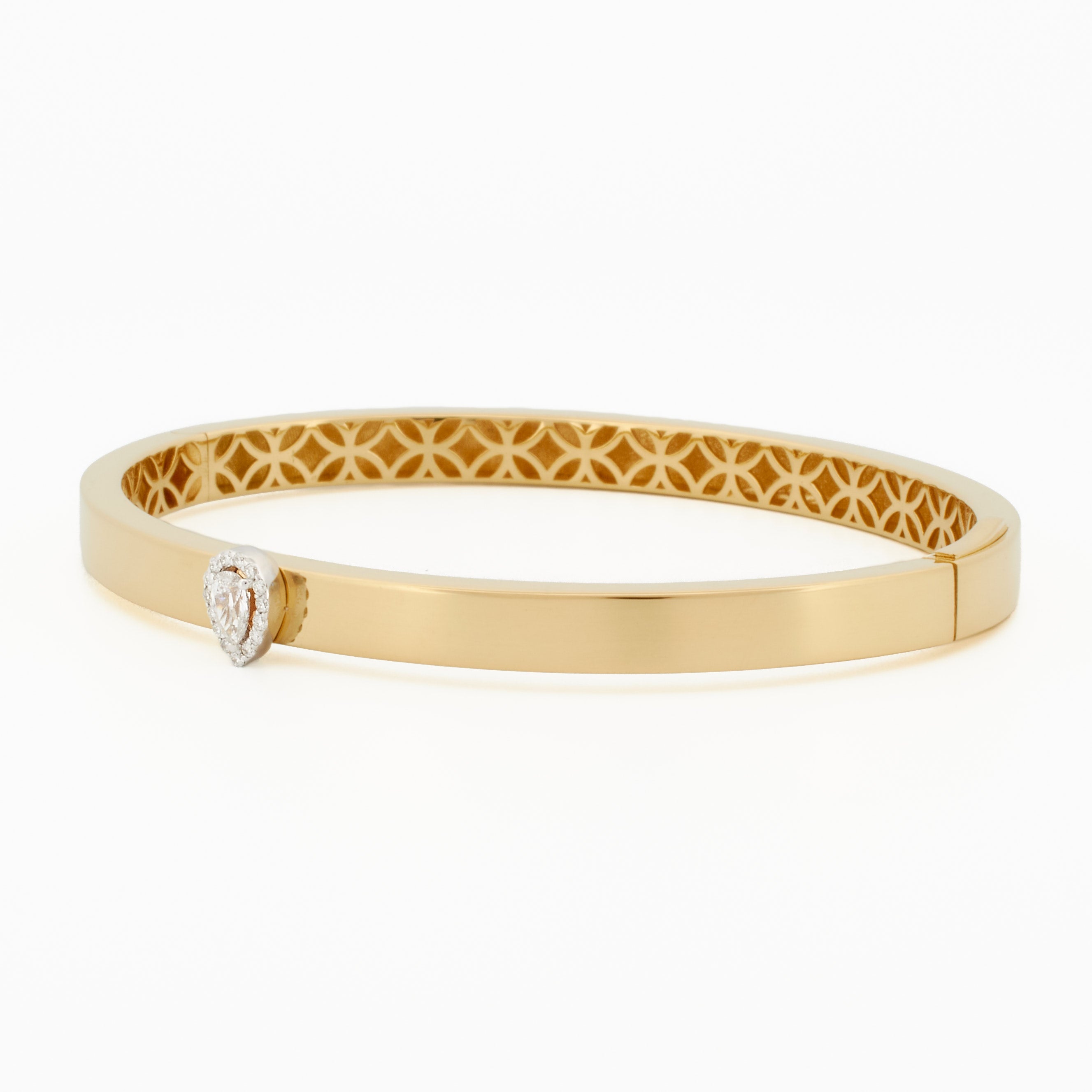Smooth Cuff Bangle With Pear-Shaped Diamond Accent
