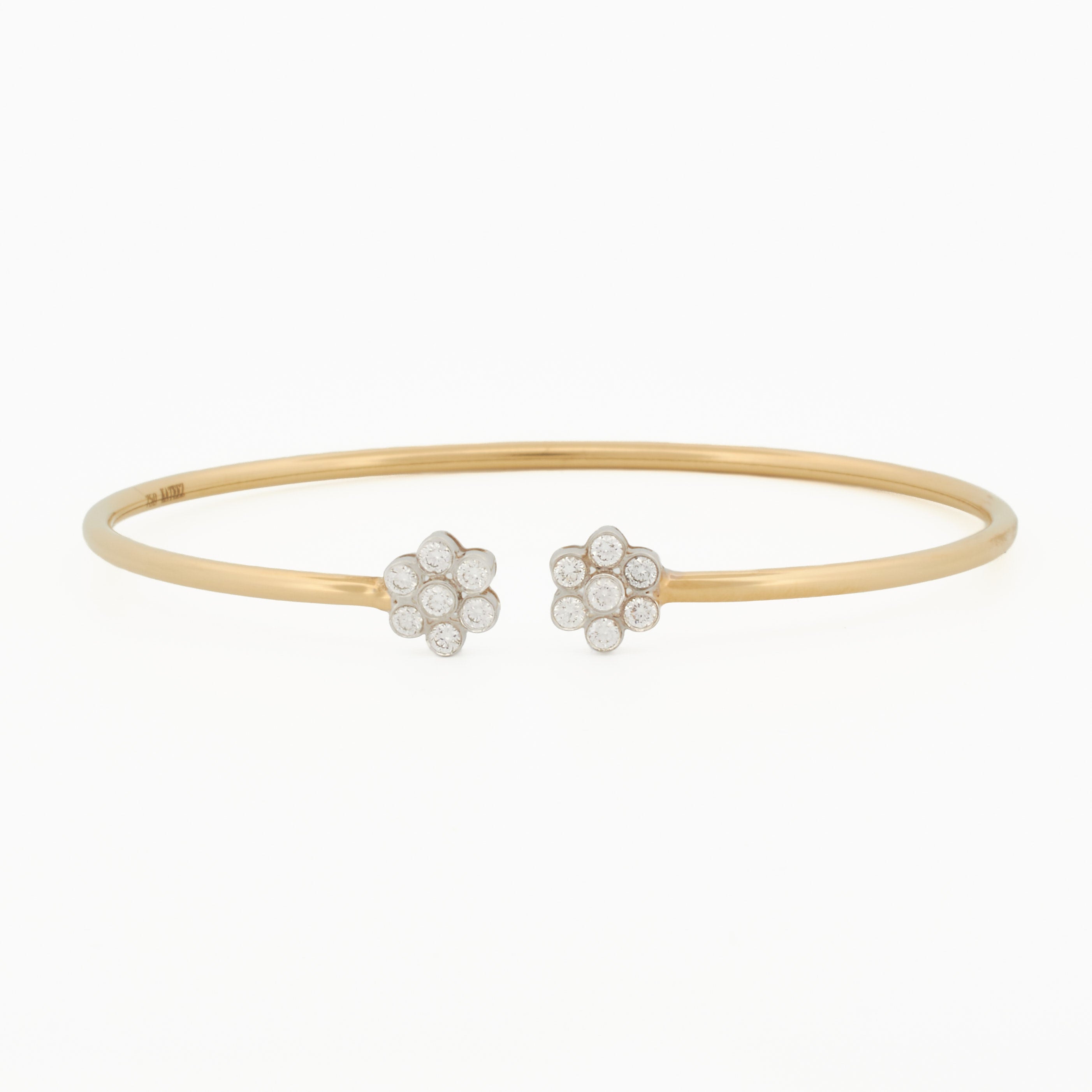 Open Cuff Bracelet Adorned with Diamond Flowers