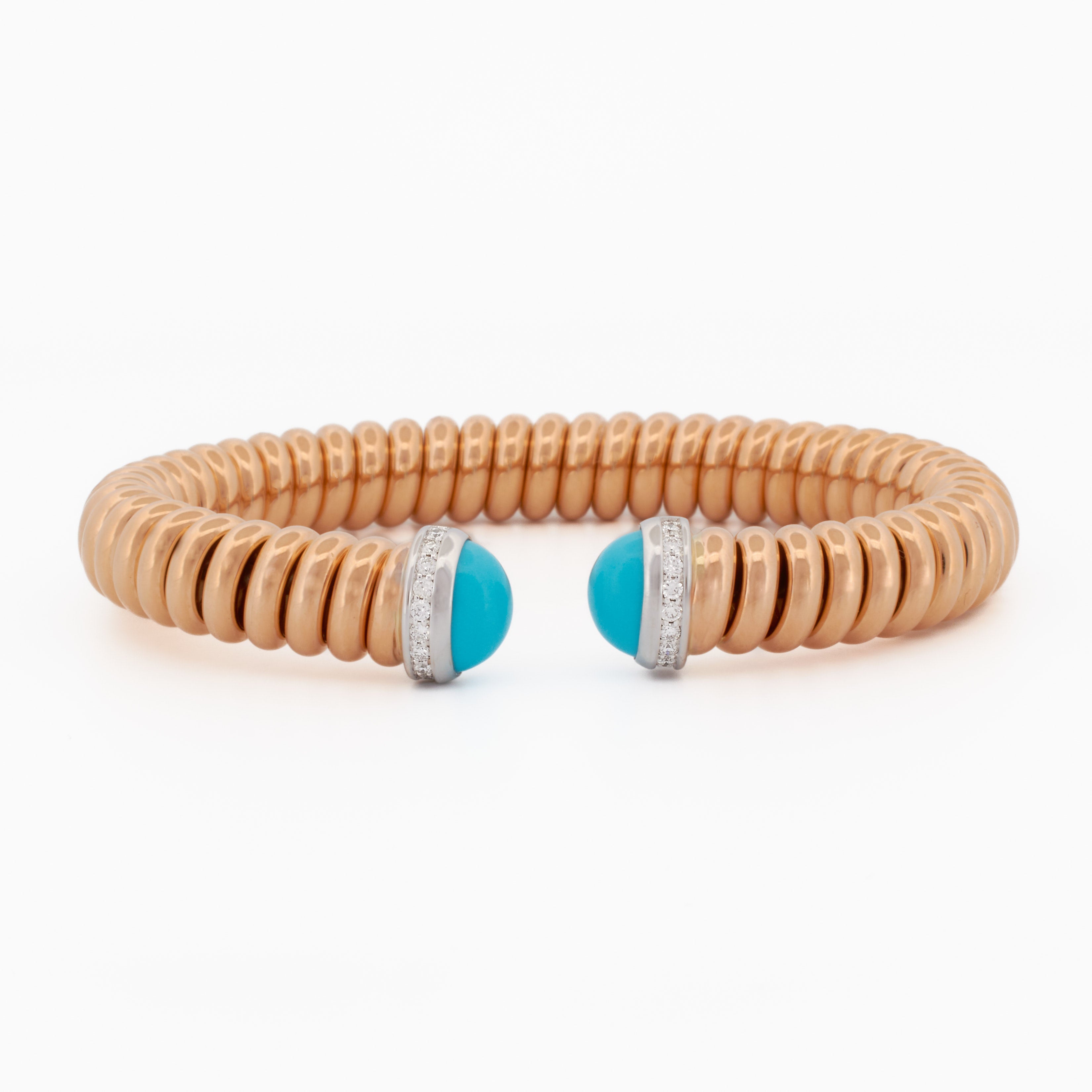 Bold Coil Bangle with Turquoise Cabochon and Diamonds